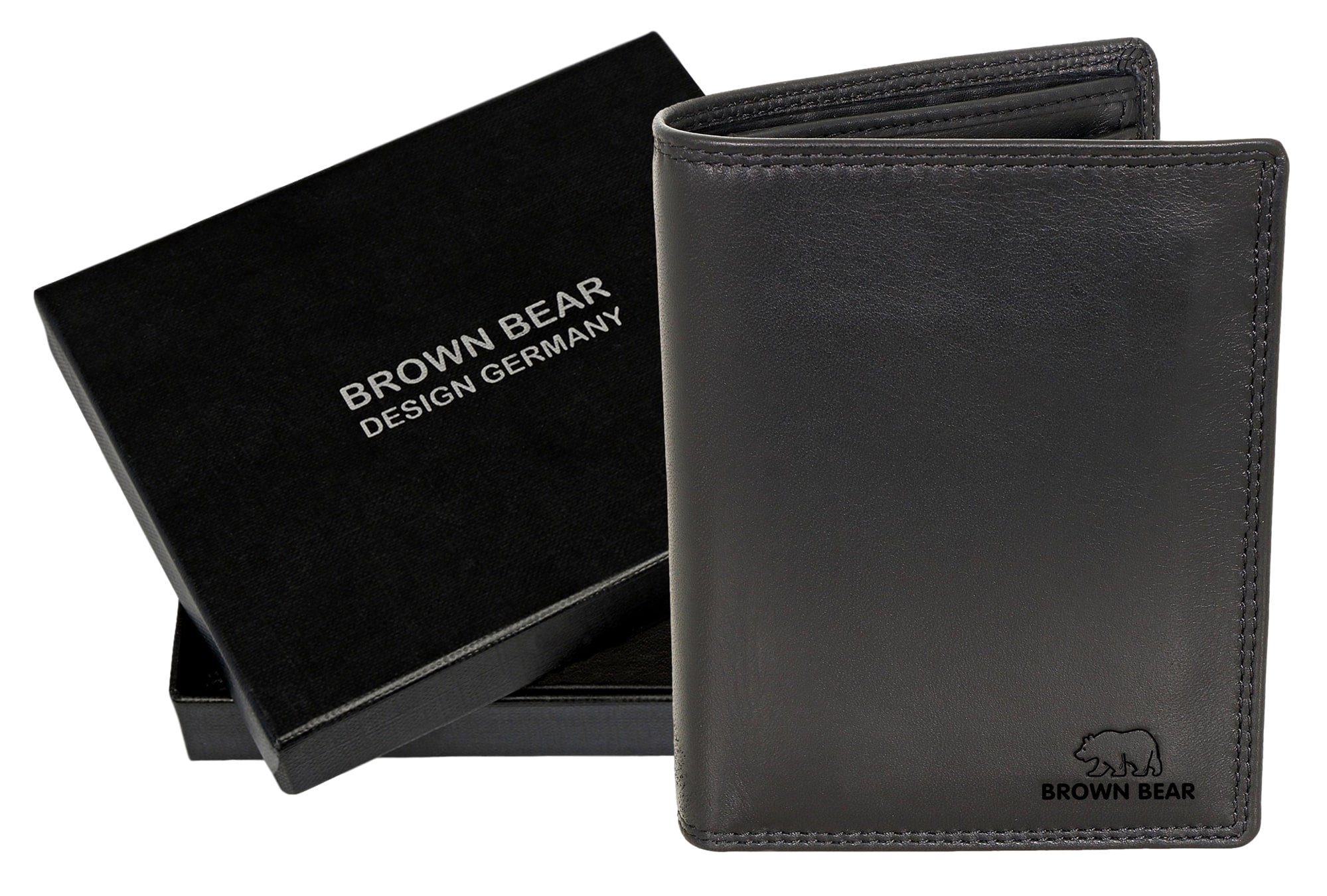 Brown Bear Geldbörse Modell 11 aus mit Schutz Nappa D und 8005 Schwarz Kartenfächern, LF RFID Schwarz Reißverschlussfach Echtleder mit