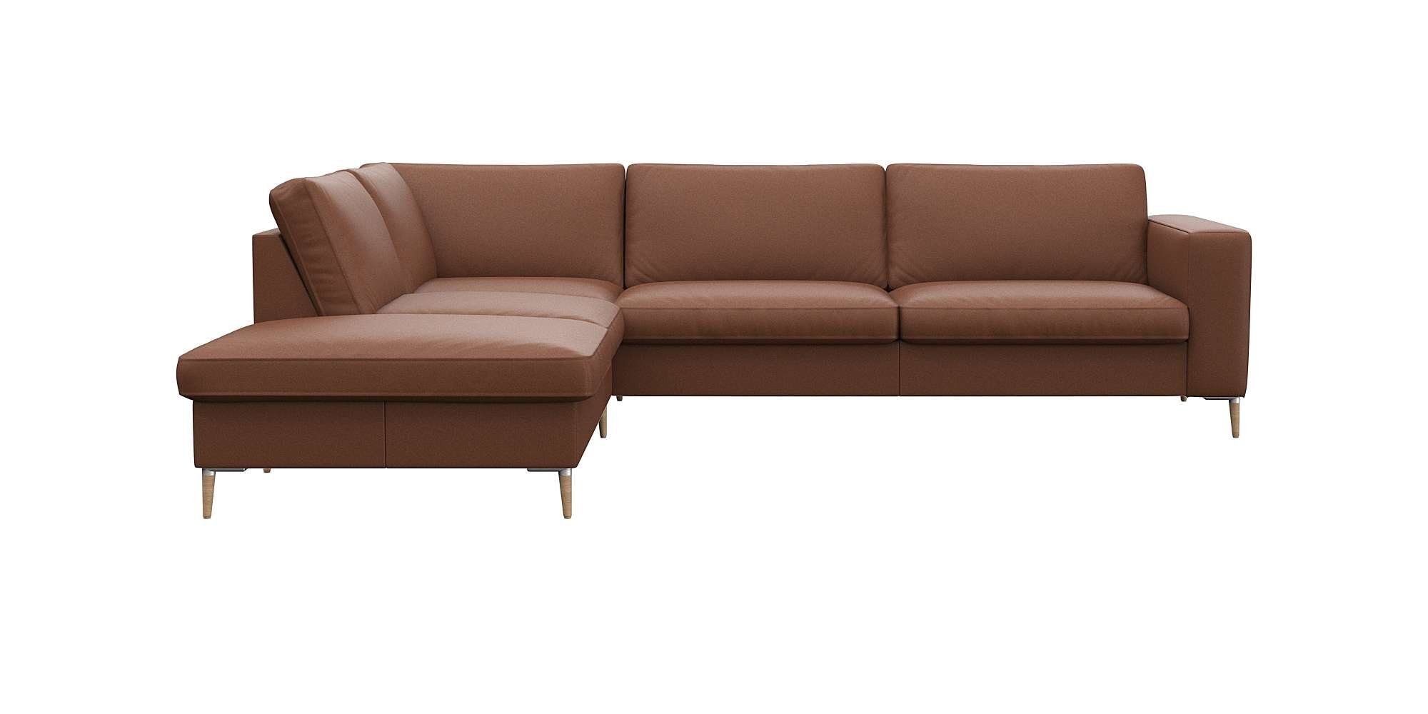 FLEXLUX Ecksofa Fiore, Sitzaufbau mit hochwertigem Kaltschaum für mehr Sitzkomfort, breite Armlehnen, L-Form, Füße Alu/Eiche