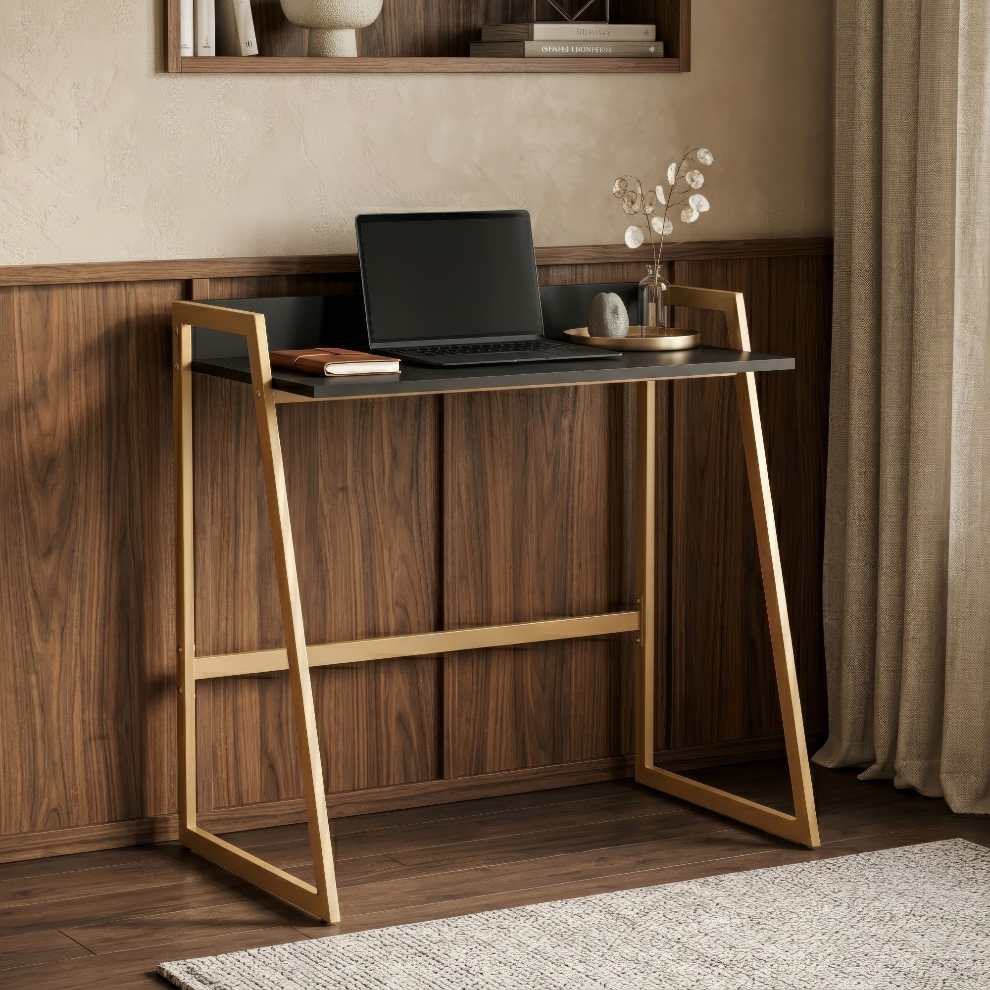 en.casa Schreibtisch, »Kuomi« mit Rückwand 84 x 73 x 47 cm Beige / Dunkelgrau