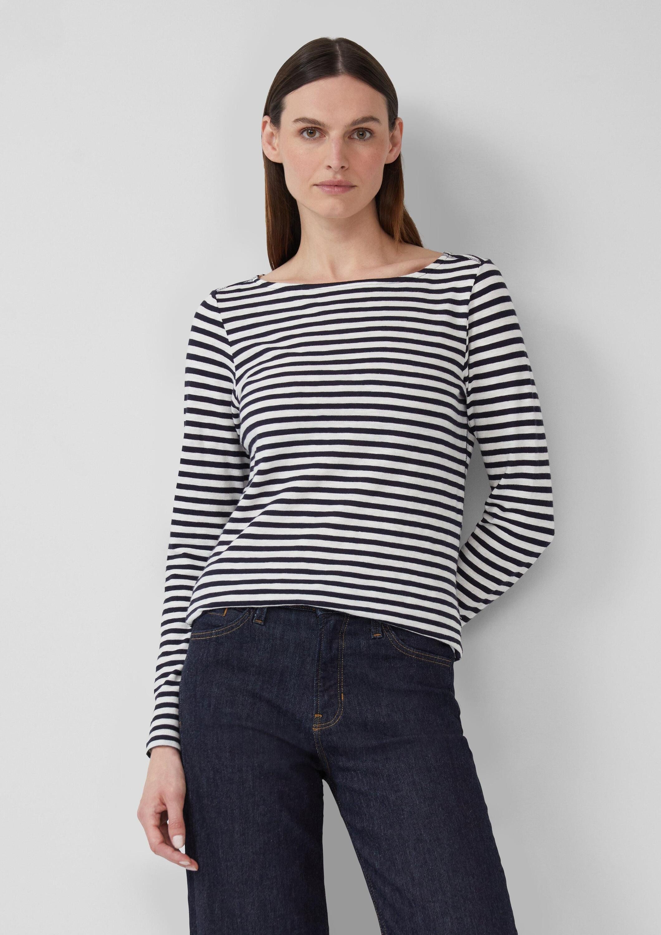 s.Oliver Langarmshirt T-Shirt Gestreiftes Langarmshirt aus Flammgarn mit U-Boot-Ausschnitt