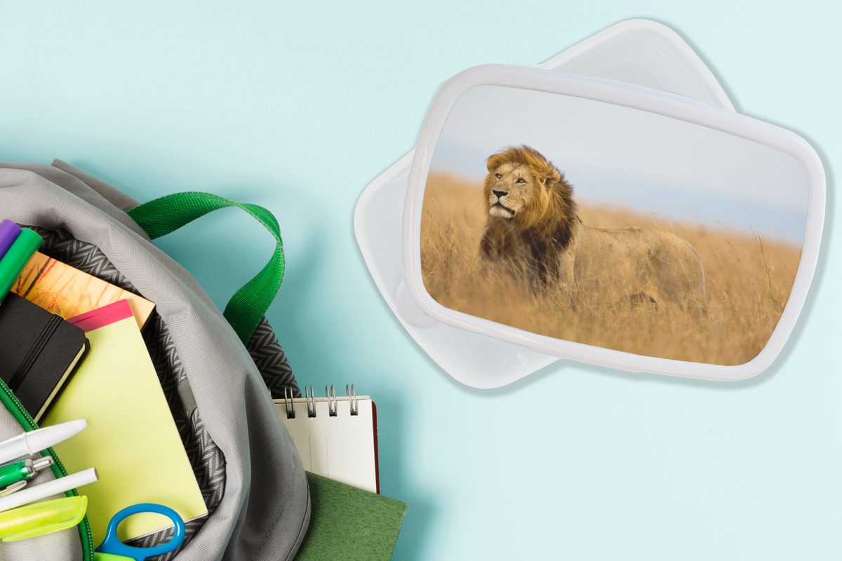 - Erwachsene, Kunststoff, Gras für - für und Mädchen und Lunchbox Afrika, (2-tlg), weiß Jungs MuchoWow Kinder Brotbox Löwen Brotdose,