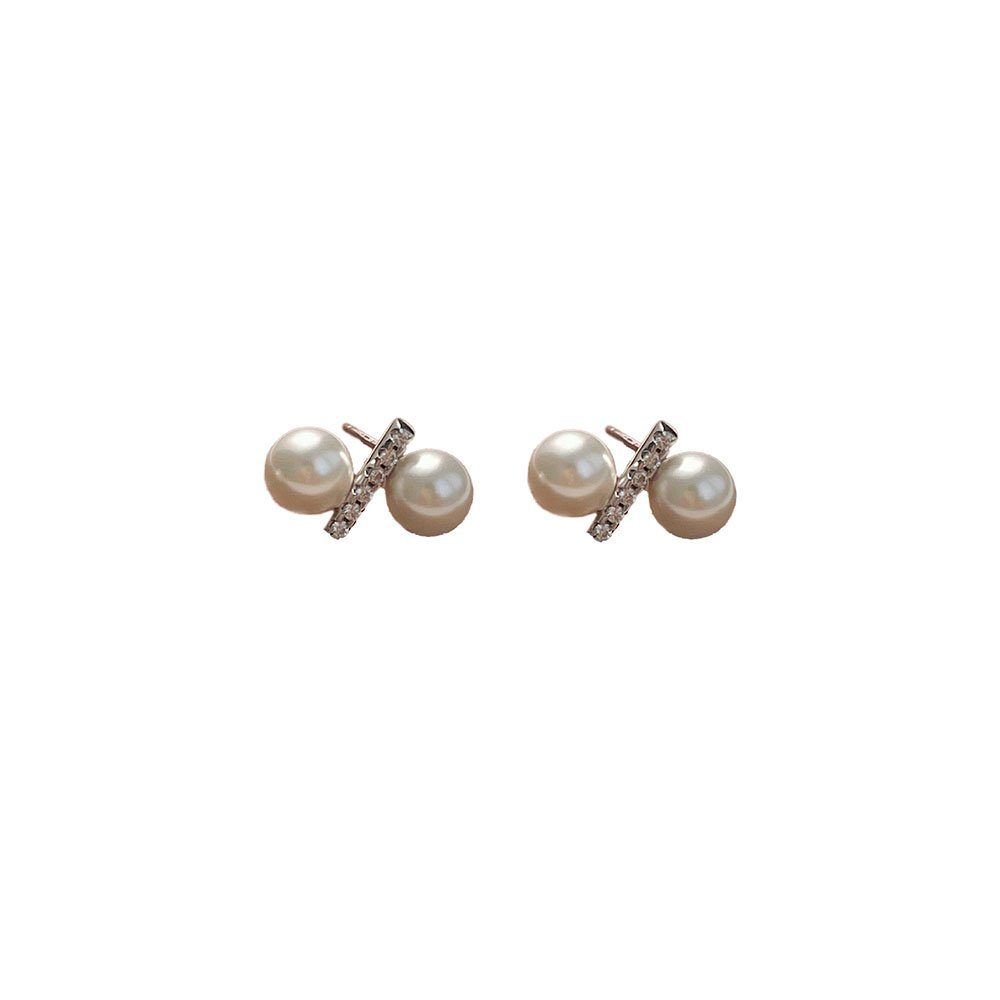 (2-tlg), Silber Geschenke Paar Diamant-Perlen-Ohrstecker für Mädchen 925 POCHUMIDUU und Frauen und Ohrhänger Sterling
