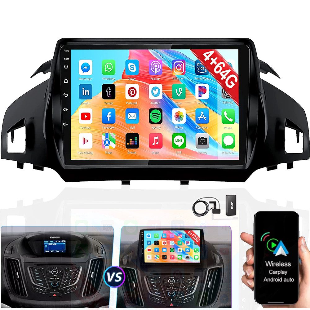 DAB+ Für Ford Kuga II 2012-2018 Escape Android 14 GPS NAVI CarPlay Autoradio