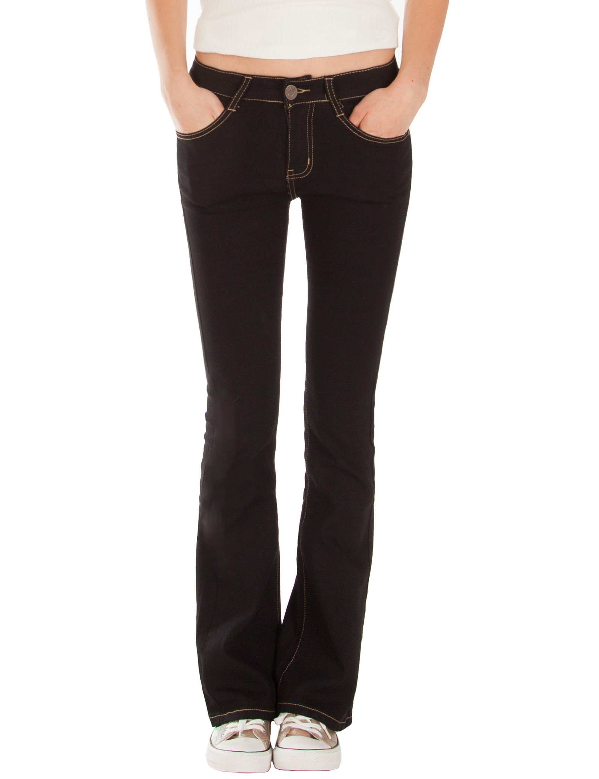Waist Bootcut-Jeans Schwarz Normal 5-Pocket-Style, Fraternel Stretch,
