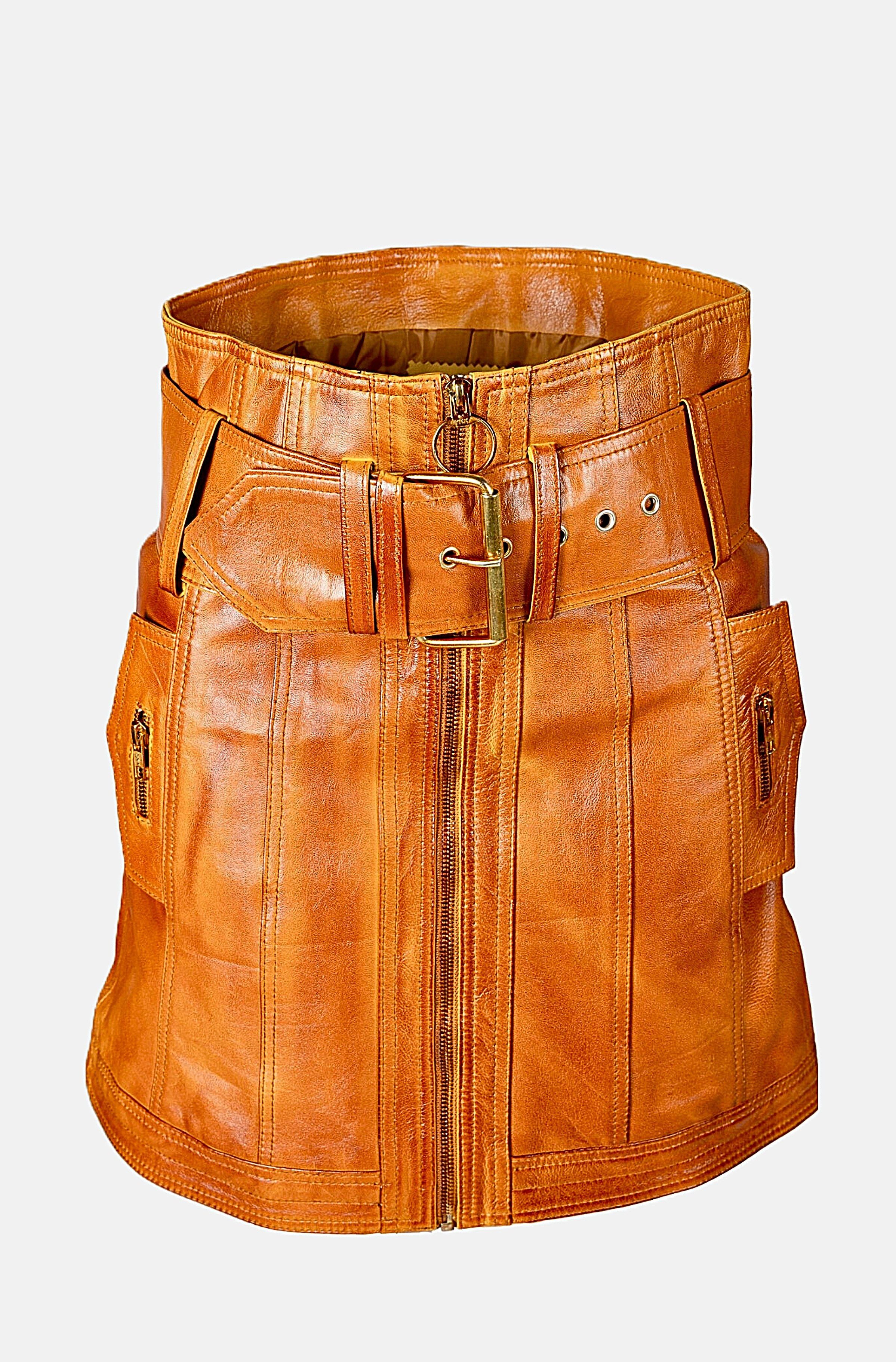 Be Noble Lederrock Charlotte A Style Rock mit Reißverschlüssen und breitem Gürtel