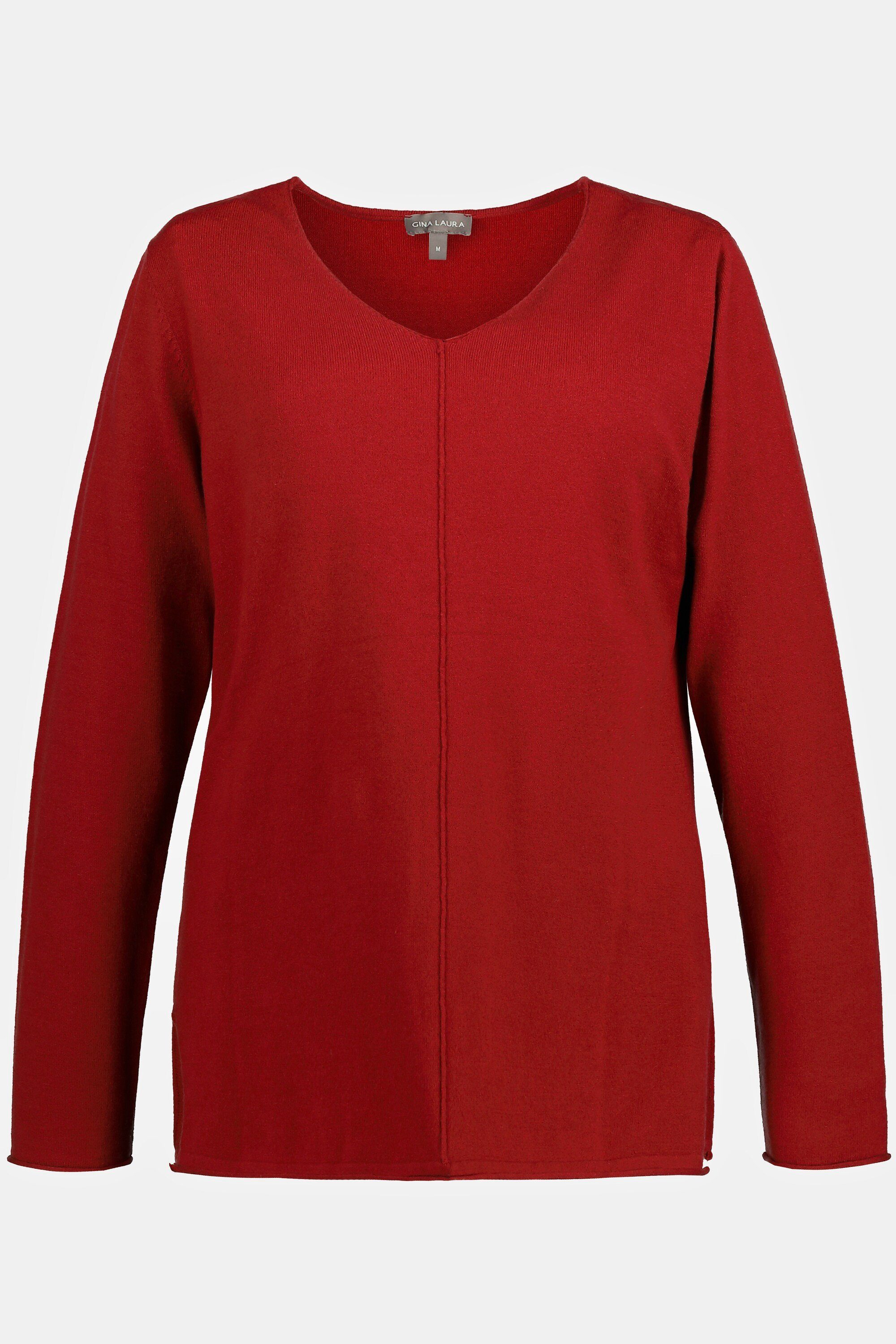 Gina Laura Strickpullover Pullover V-Ausschnitt Biese Langarm