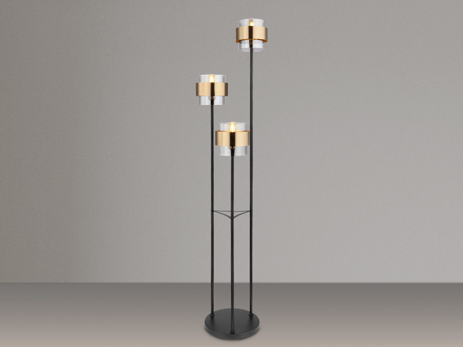 GLOBO LIGHTING LED Stehlampe, Leuchtmittel stufenweise über Fußschalter dimmbar, LED wechselbar, warmweiß, dimmbar ausgefallen-e modern-e Designer Rauchglas Gold-en, Höhe 167cm