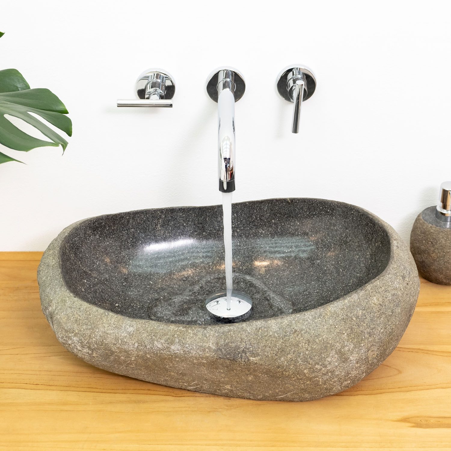 wohnfreuden Aufsatzwaschbecken Naturstein Waschbecken 50 cm mit Naturkante (Kein Set), NEW-6600