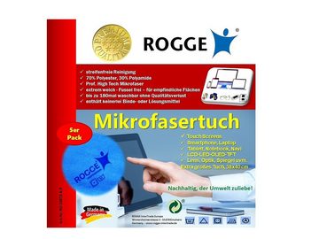 Rogge 5er Pack ROGGE Professional Microfasertücher, 38x40cm Bildschirmreinigungstuch (Set, Spar-Set, 5-tlg., 5x Microfasertücher 38x40cm, blau, Streifenfreie Reinigung dank patentierter Microfaser)