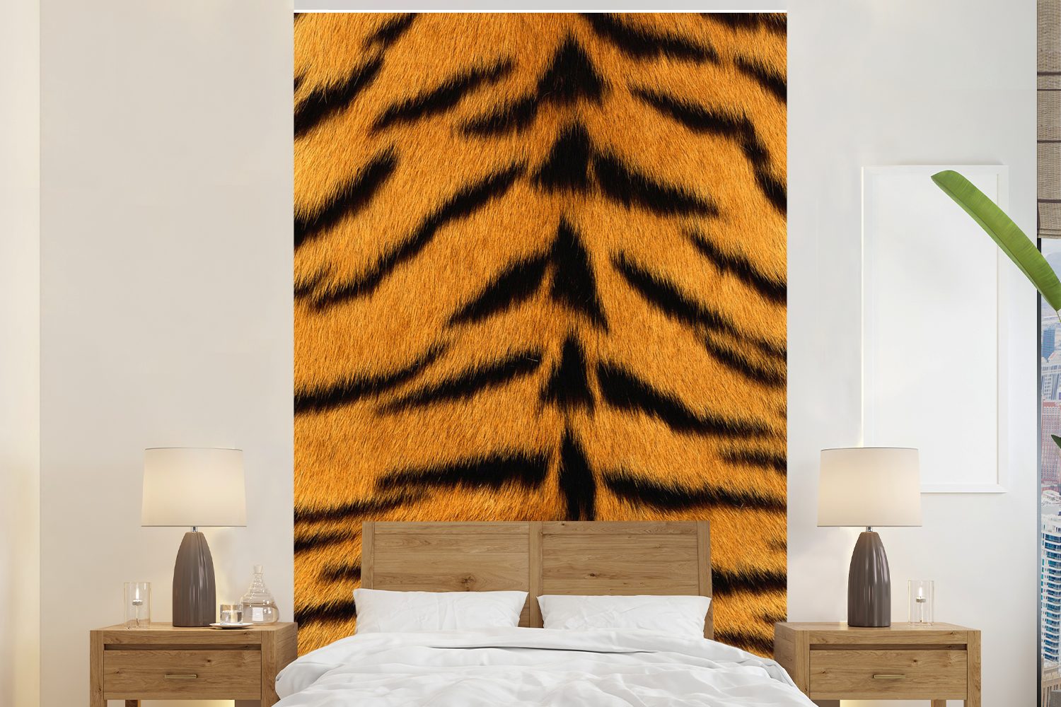 MuchoWow Fototapete Mantel - Tiger - Tiere, Matt, bedruckt, (3 St), Montagefertig Vinyl Tapete für Wohnzimmer, Wandtapete