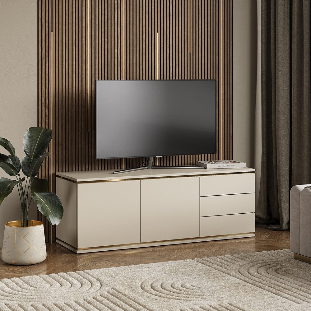 Vicco Lowboard Linette, Cashmere/Gold, 135 x 48.6 cm mit 2 Türen und 3 Schubladen (1 St)