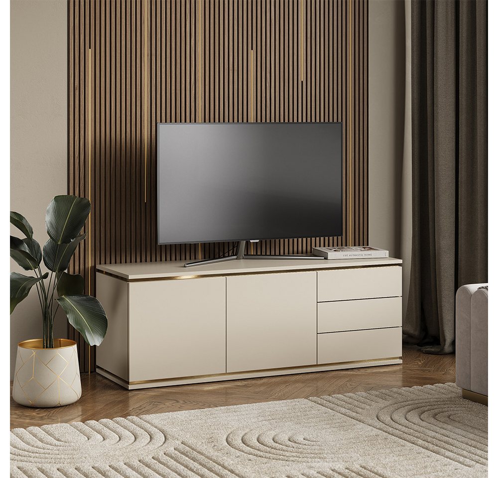 Vicco Lowboard Linette, Cashmere/Gold, 135 x 48.6 cm mit 2 Türen und 3 Schubladen (1 St)