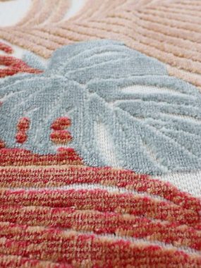 Teppich Deja 104, carpetfine, rund, Höhe: 4 mm, robustes Flachgewebe, Motiv- Floral Palmenblätter, Hoch-Tief Effekt