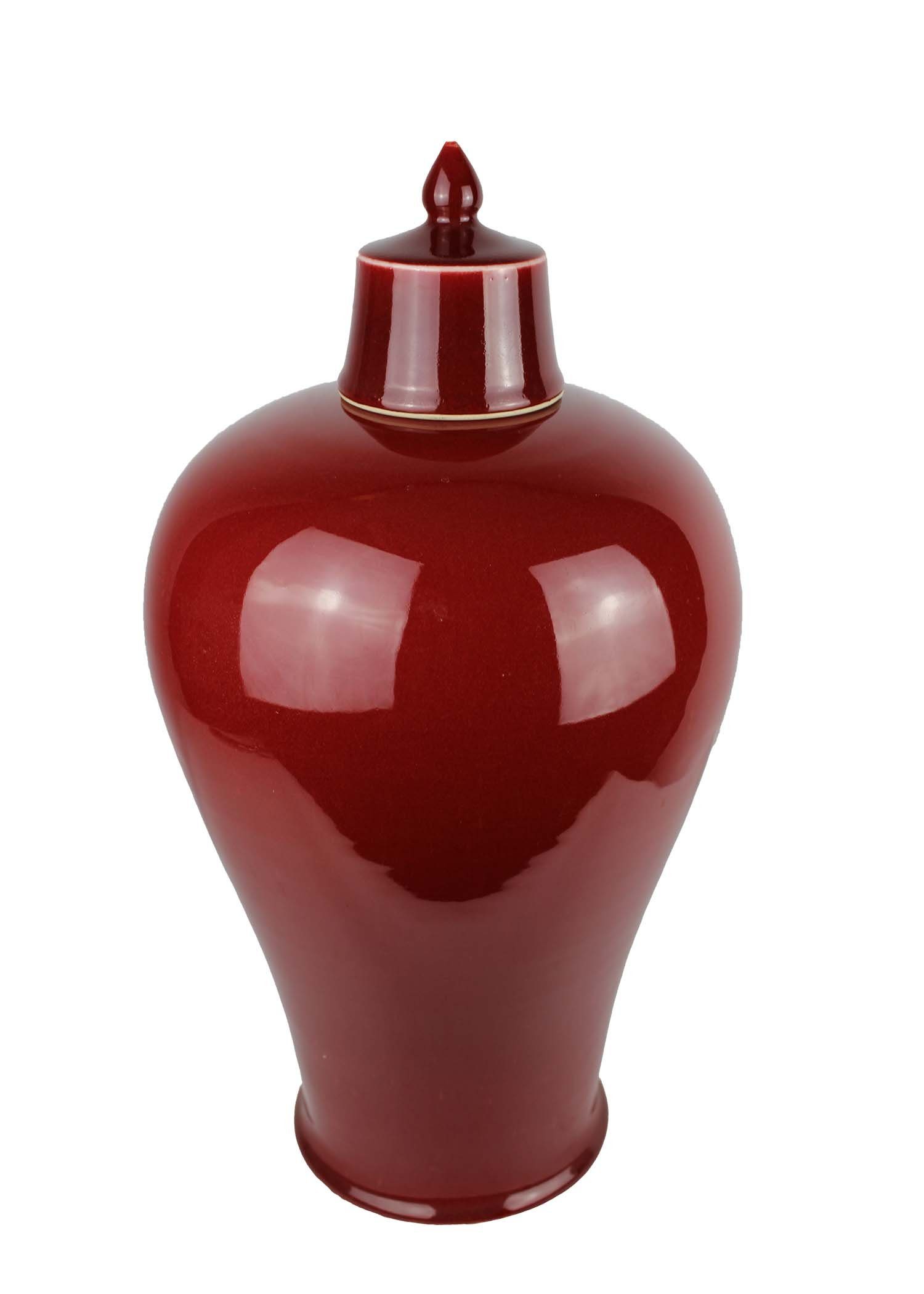 Signature Home Collection Dekovase Deckelvase Porzellan rot 49 cm mit Deckel (Stück, 1 Vase), aus glänzendem Porzellan rot mit Deckel