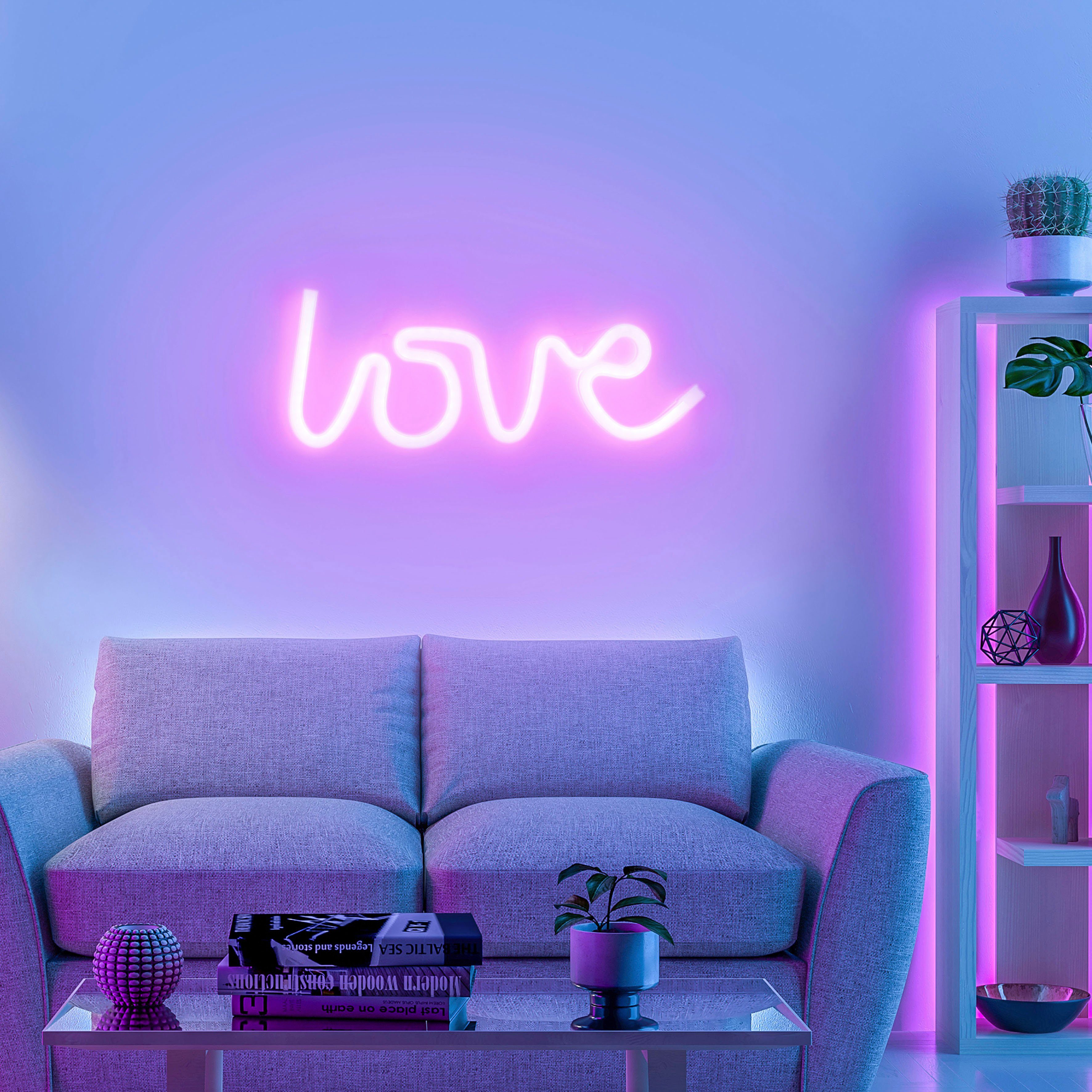 JUST LIGHT LED Wandleuchte NEON-LOVE, LED fest integriert, Warmweiß