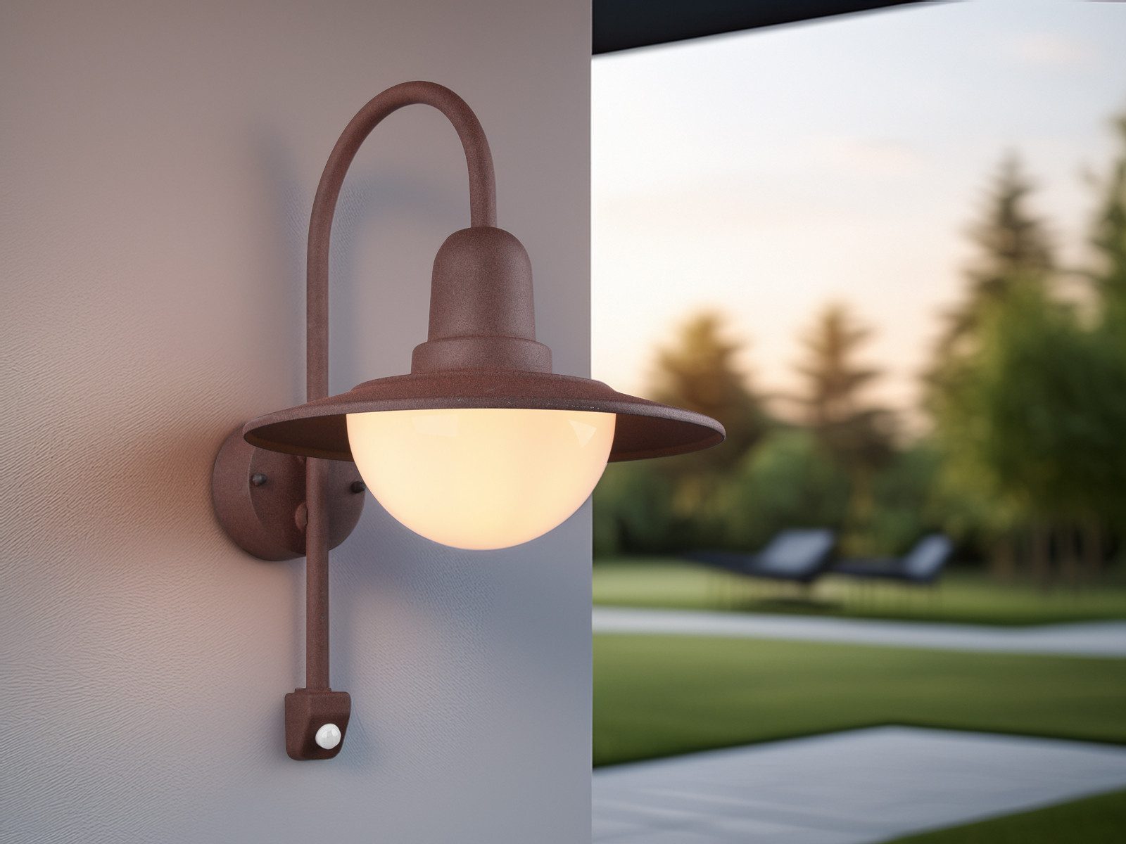 TRIO Leuchten LED Außen-Wandleuchte, Bewegungsmelder, LED wechselbar, Warmweiß, Landhausstil Wandlaterne mit Bewegungsmelder, Fassadenlampe Hauswand
