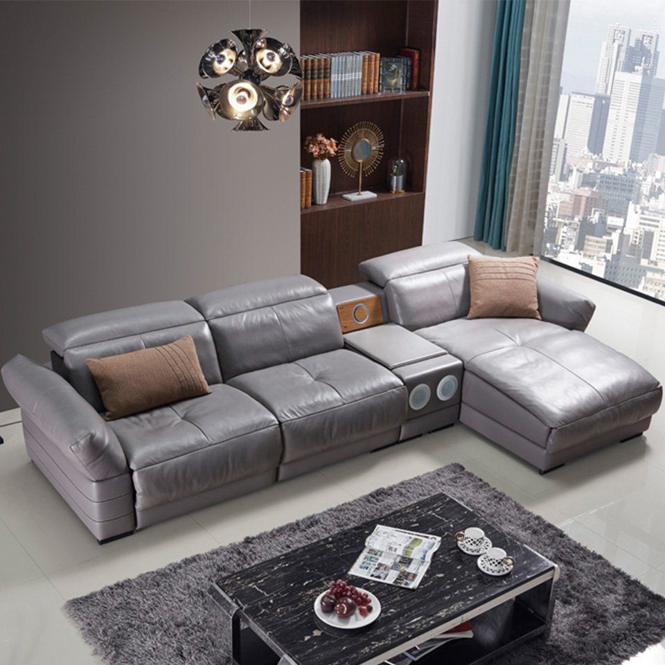 JVmoebel Ecksofa, Luxus Ecksofa Leder Couch Polster Garnitur Soundsystem Multifunktion