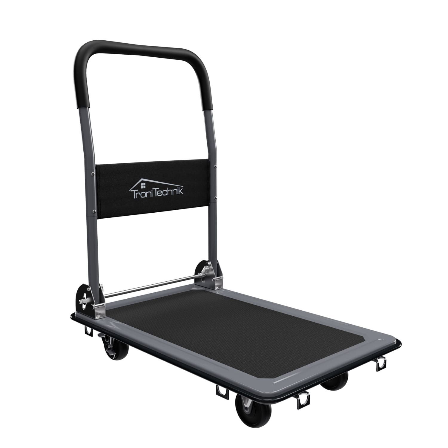 TroniTechnik Transportroller Transportwagen Plattformwagen klappbar, (zusätzliche Aufbewahrungstasche, inkl. Handschuhe und Spanngurt), 150 kg Tragkraft mit Antirutschbeschichtung, Ladefläche 72x48 cm