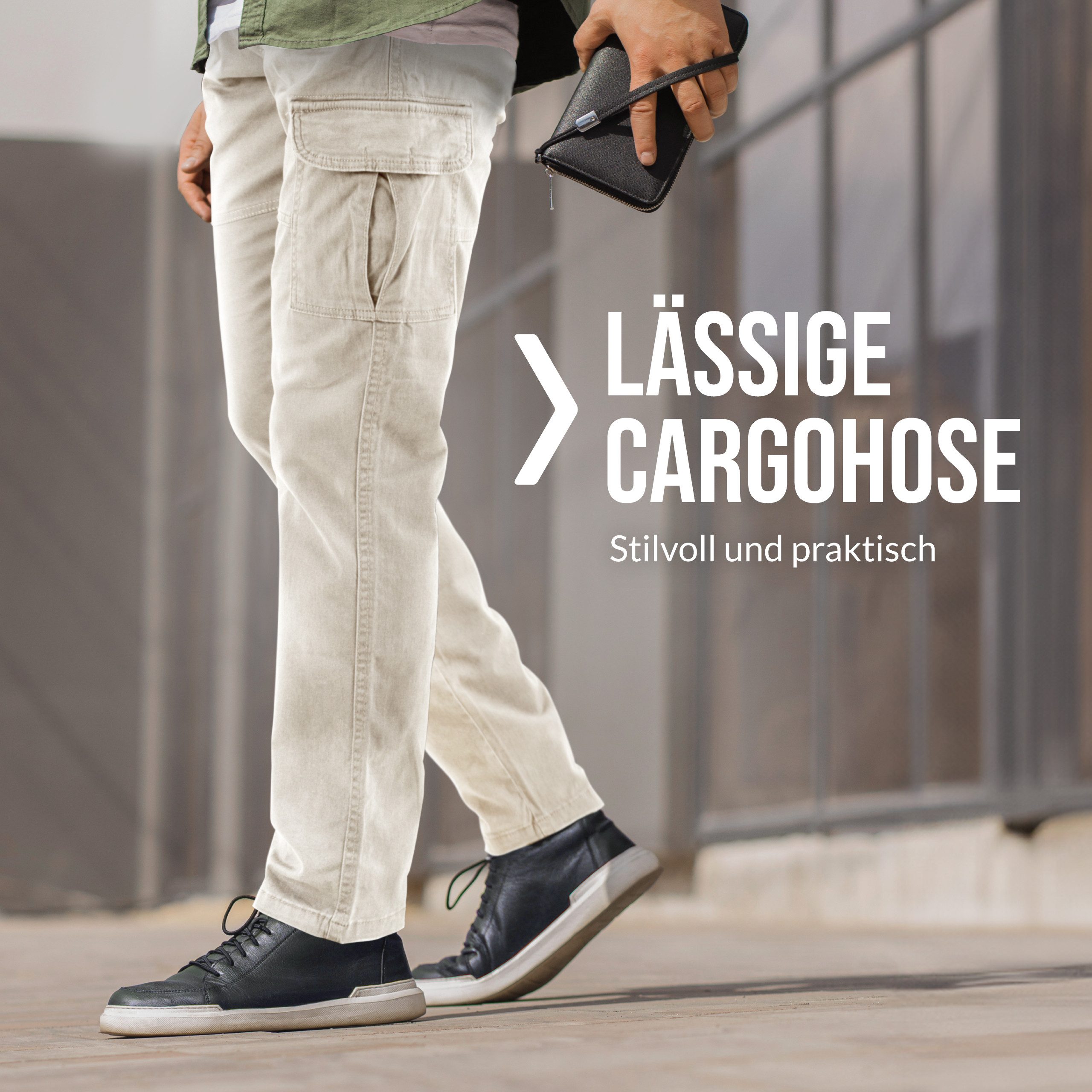 Indicode Cargohose Herren William Cargo Hose Herrenhose mit 7 Taschen, inkl. Gürtel