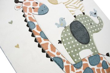 Kinderteppich Kinderteppich Spielteppich Babyteppich mit Tiere Elefant Giraffe in Beige Creme, Teppich-Traum, rechteckig, Höhe: 13 mm