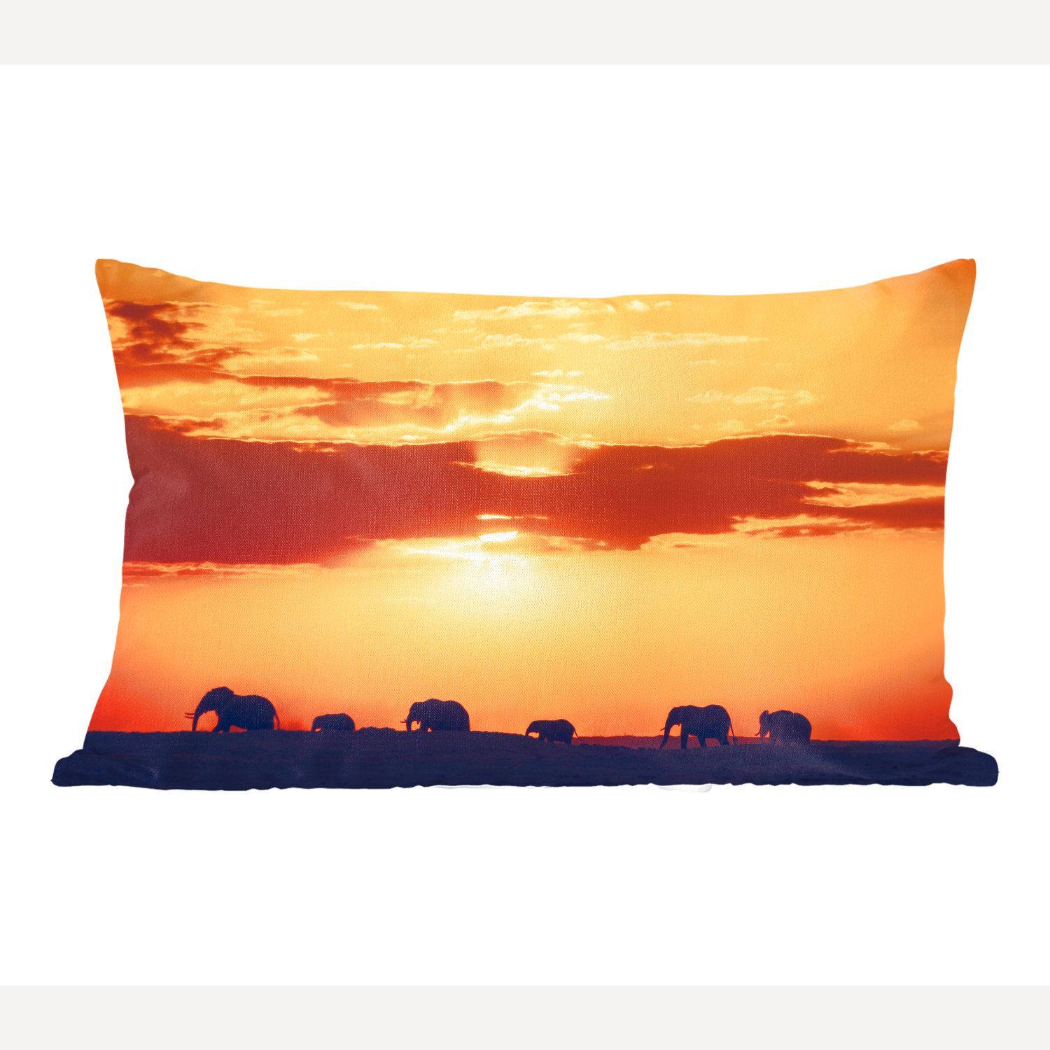 MuchoWow Dekokissen Elefanten - Horizont - Sonnenuntergang - Tiere, Wohzimmer Dekoration, Zierkissen, Dekokissen mit Füllung, Schlafzimmer