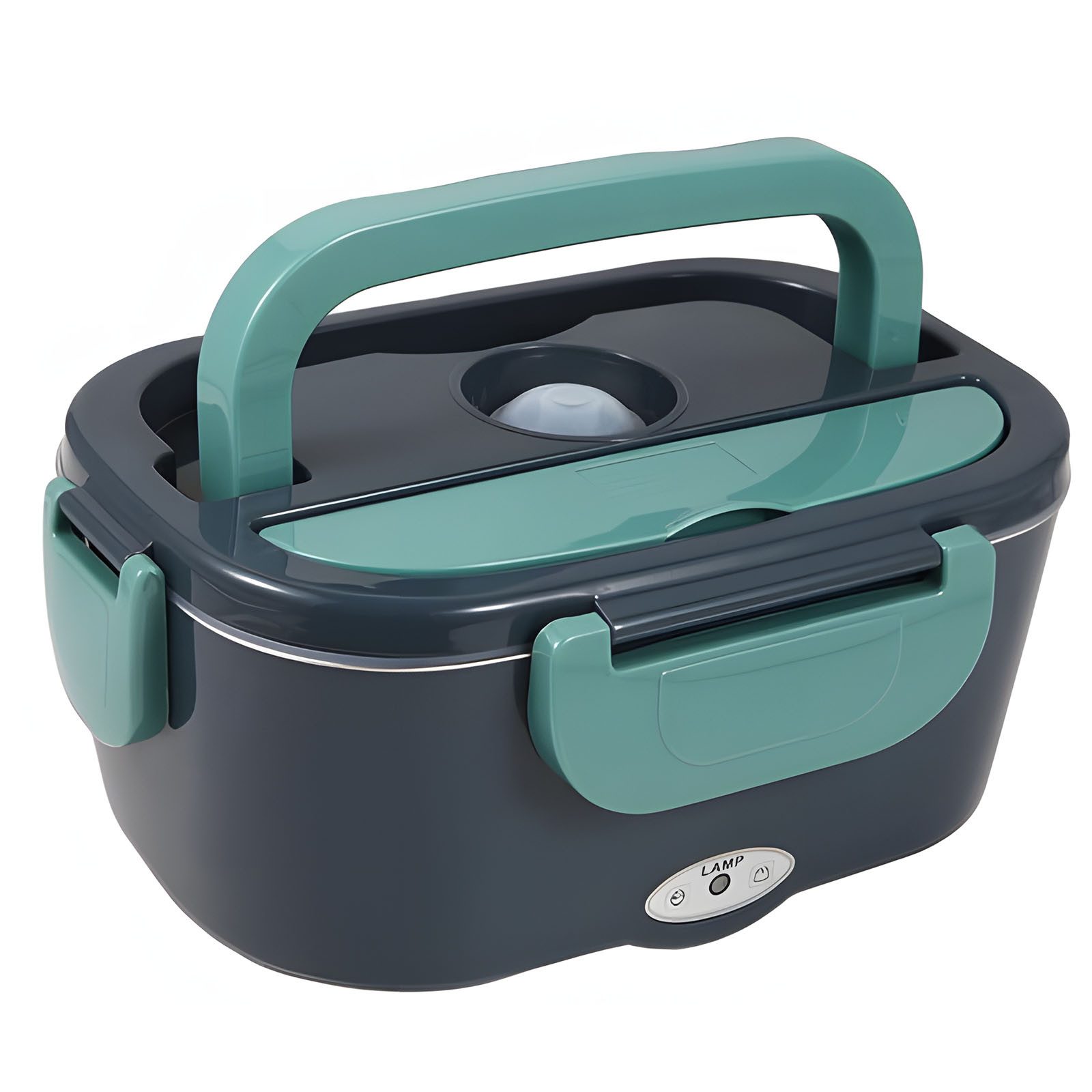 MODFU Elektrische Lunchbox Essensbox Wärmebox Brotdose Wärmebehälter Edelstahl Lunch Box, 304 Edelstahl und Kunststoff, (1,5L Elektrisch 3-in-1 (12V/24V/220V) mit Tragetasche Gabel Löffel für Speisen, Speisenwärmer, Warmhaltebehälter, tragbar, abnehmbar), für Zuhause Büro Arbeit Auto Lkw Electric Camping Warmes Mittagessen