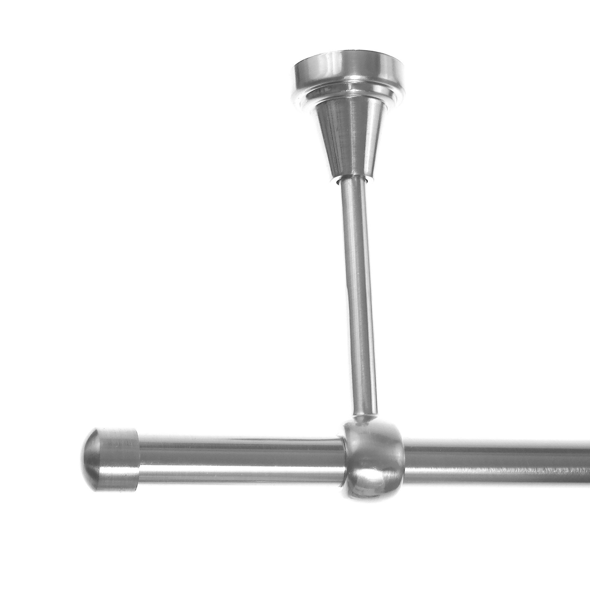 BASIT Gardinenstange Rohr Edelstahloptik 16 mm mit Deckenträgern 200 cm E17, Ø 16 mm, 1-läufig, verschraubt, Metall, D14 200 cm E17 Kappe