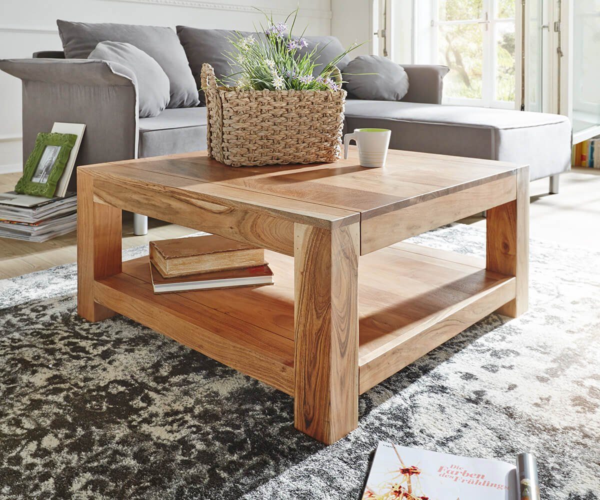 DELIFE Couchtisch »Indra«, Akazie Natur 80x80 cm Massivholz mit Ablage Couchtisch online kaufen
