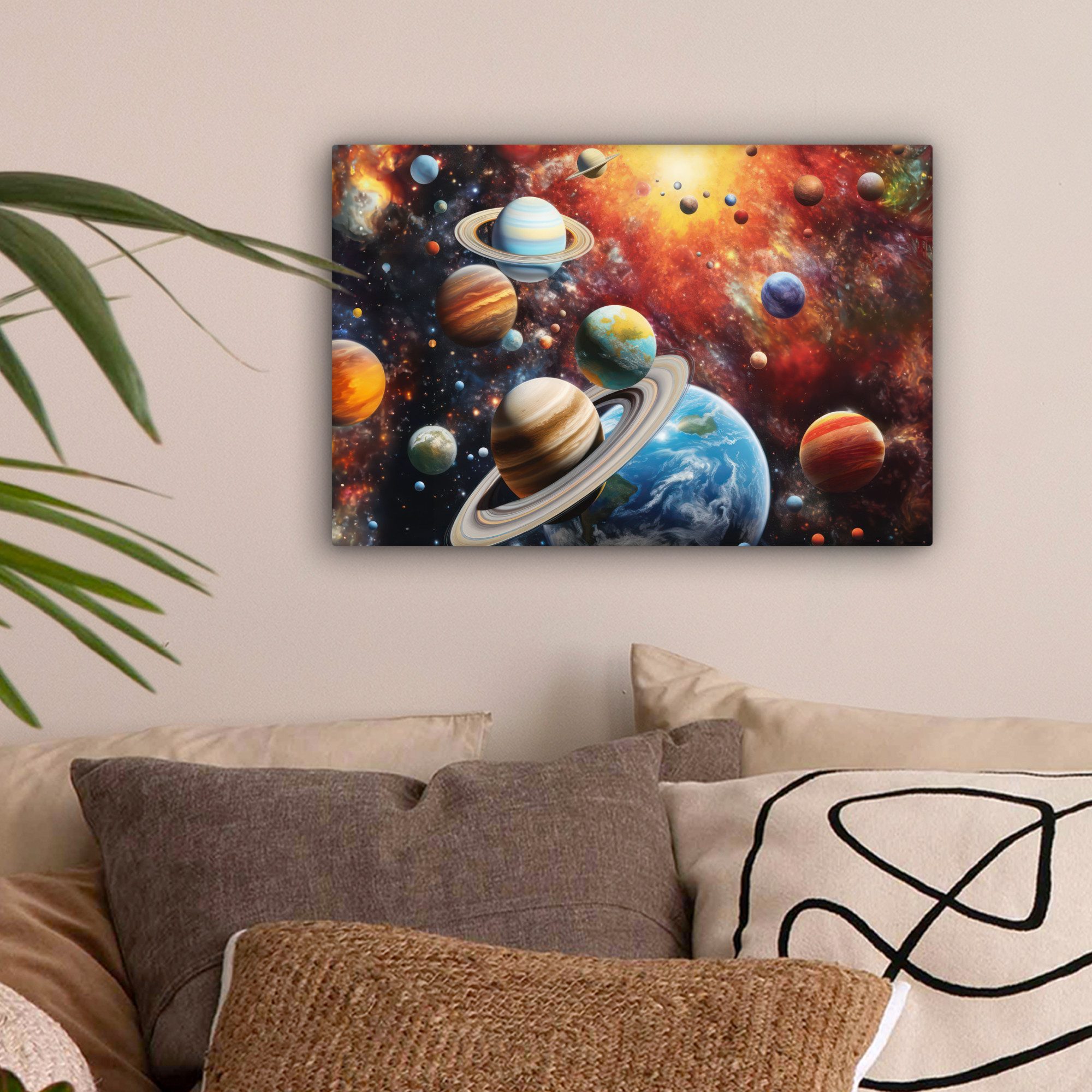 OneMillionCanvasses® Leinwandbild Planeten - Universum - Neon - Weltraum, F günstig online kaufen