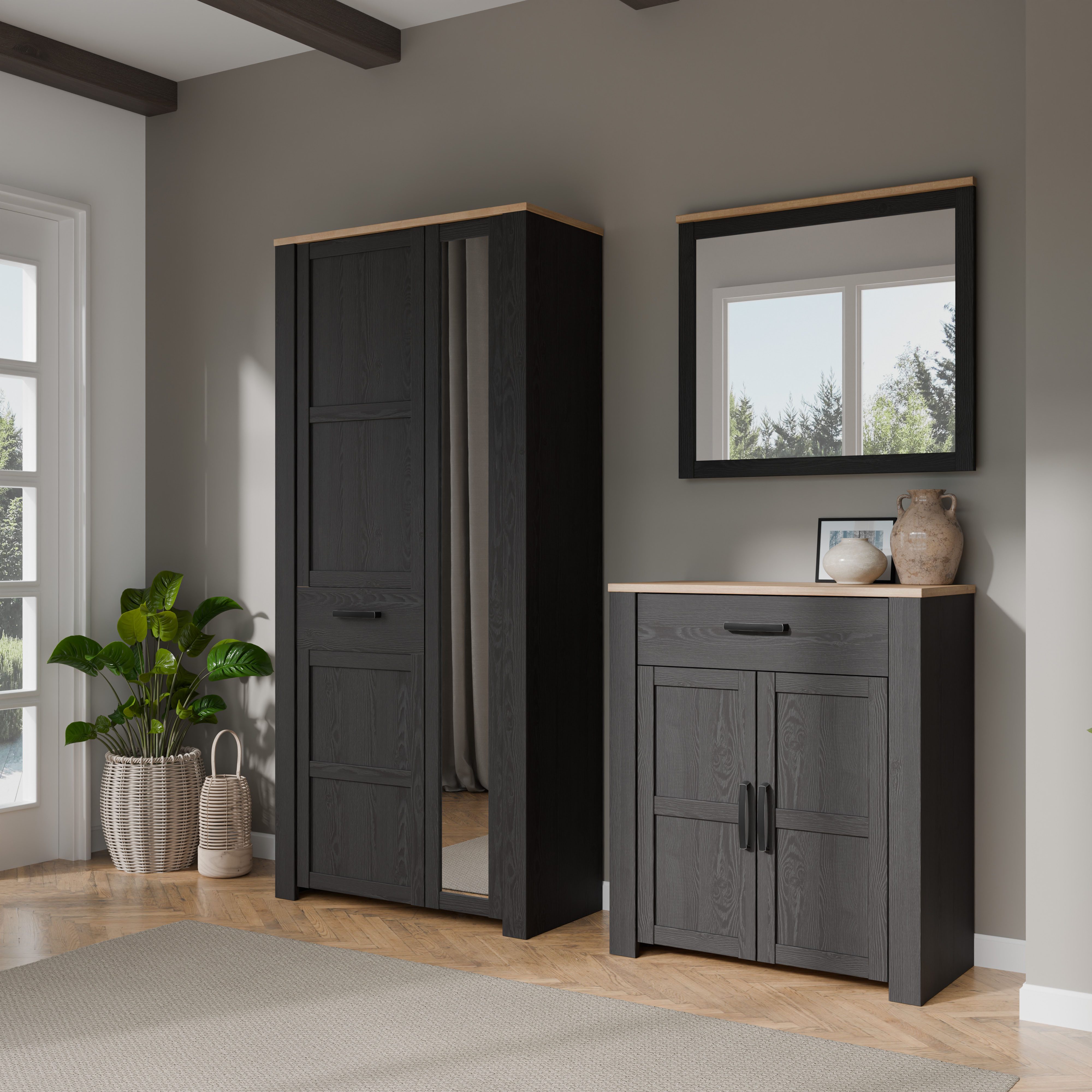 FORTE Garderobenschrank Garderobenschrank, Höhe 205,4cm, Spiegel, Soft Close, Push to Open B/H/T 94,4/205,4/42 cm