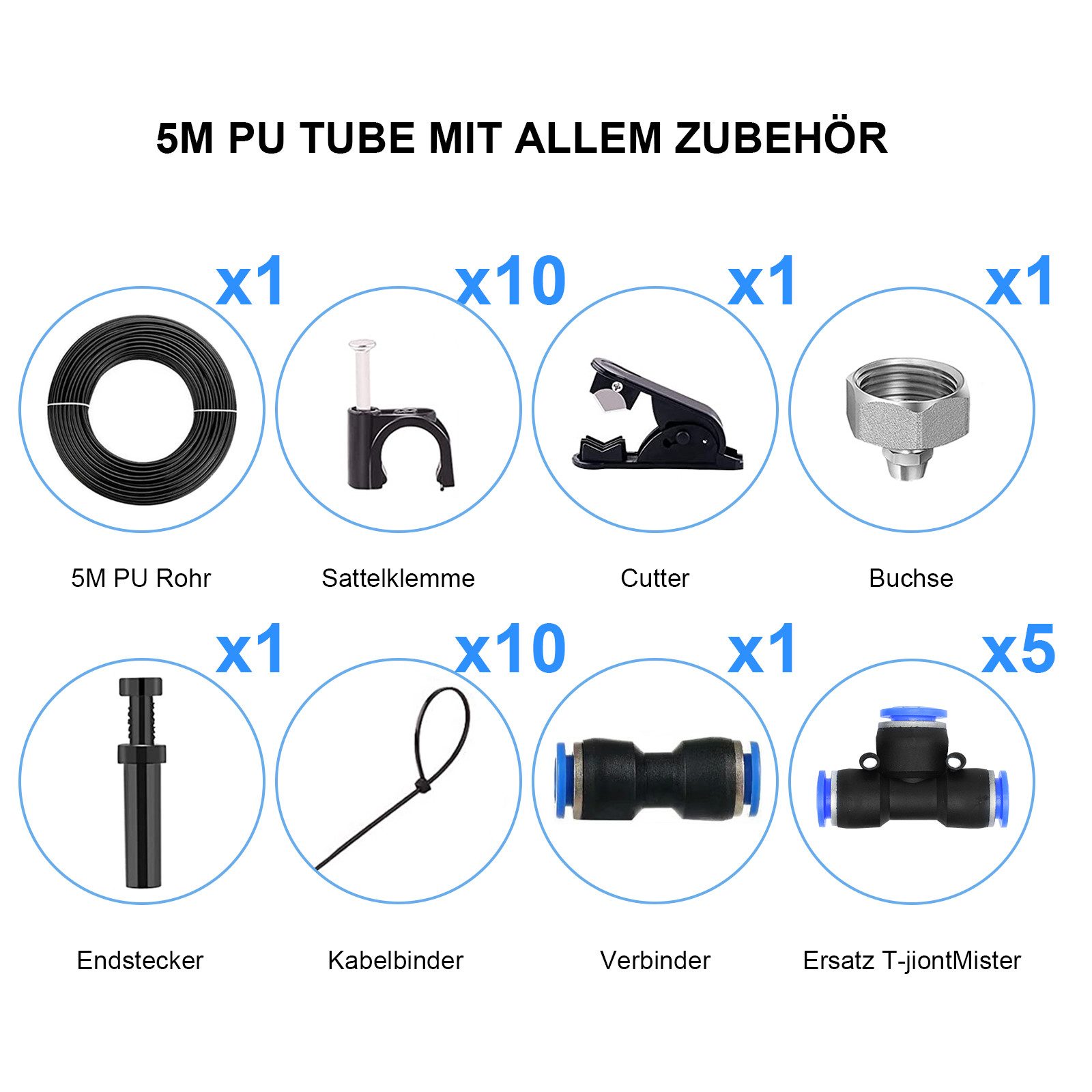 BTTO Bewässerungssystem Kupfer-Sprühdüse 360° verstellbar, Bewässerungssystem 5/10m PU-Schlauch, für Garten & Gewächshaus