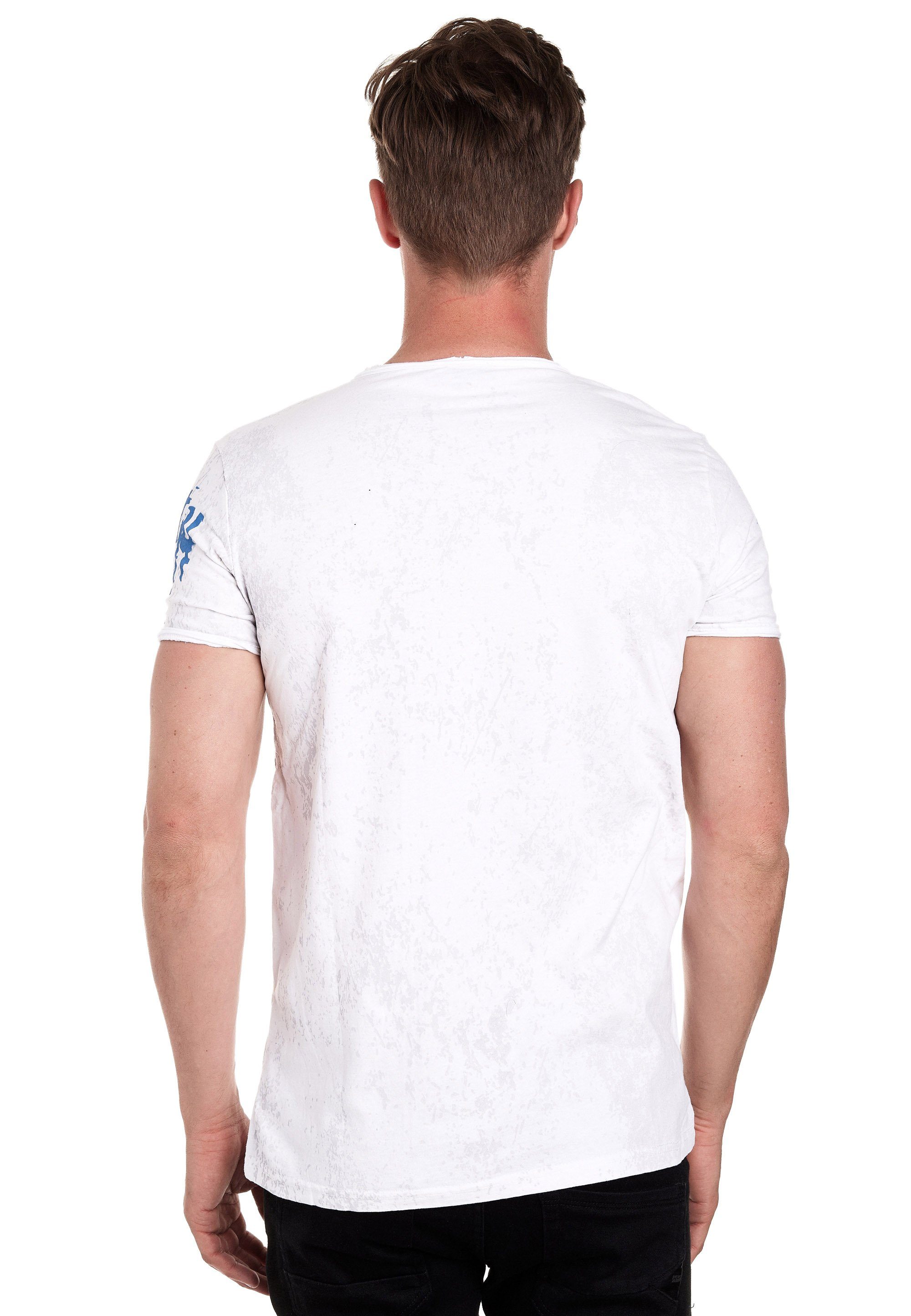 Rusty Neal T-Shirt Knopfleiste mit seitlicher weiß