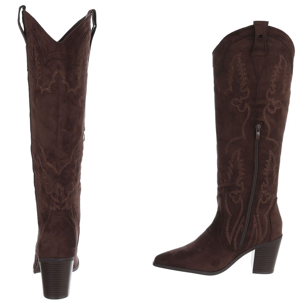 Ital-Design Damen Westernstiefel mit Blockabsatz und Stickerei Westernstiefel (92157766) Blockabsatz Stiefel in Braun – Bild 5 von 5