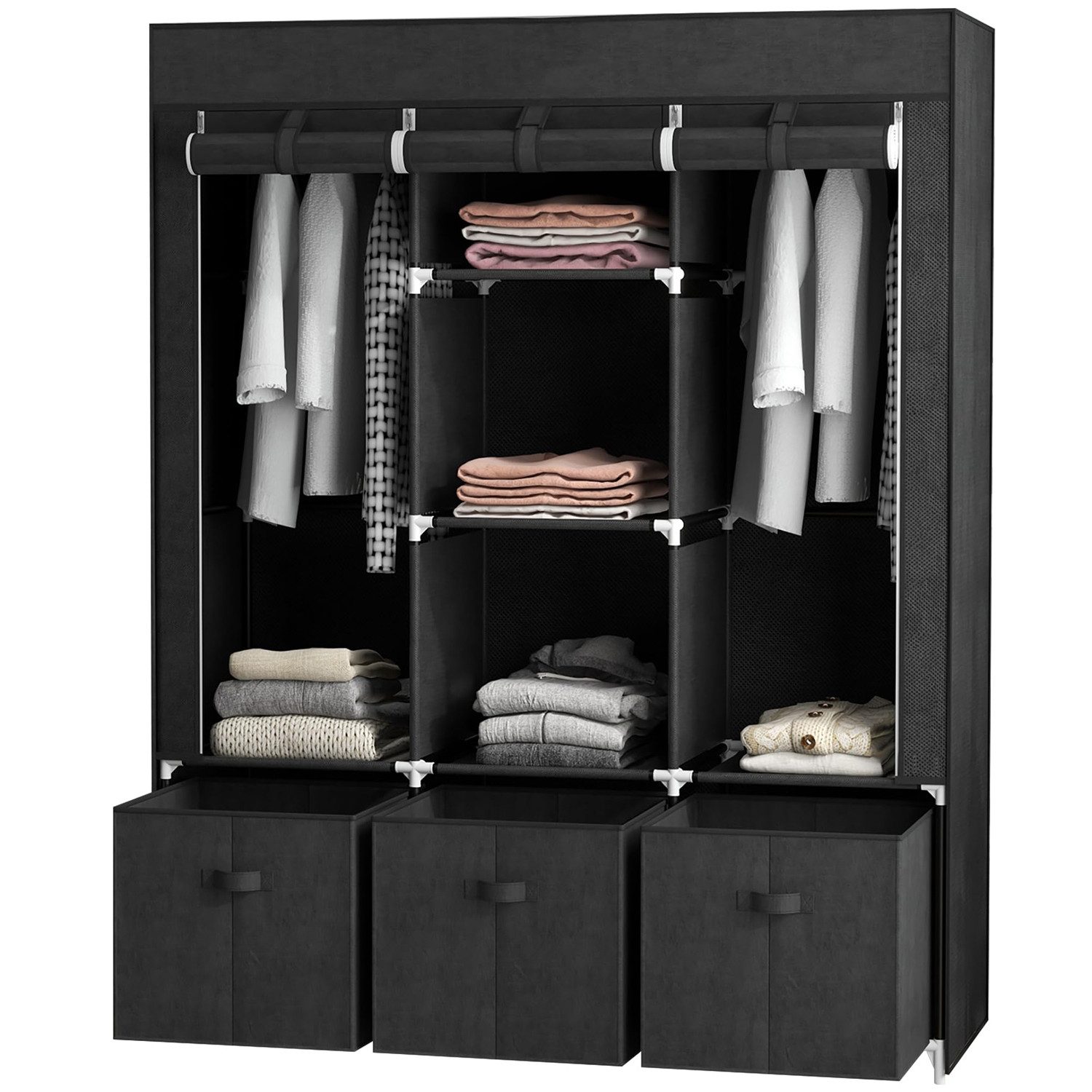 BlingBin Kleiderschrank Stoffschrank mit Kleiderstange, Schublade, Reißvers günstig online kaufen