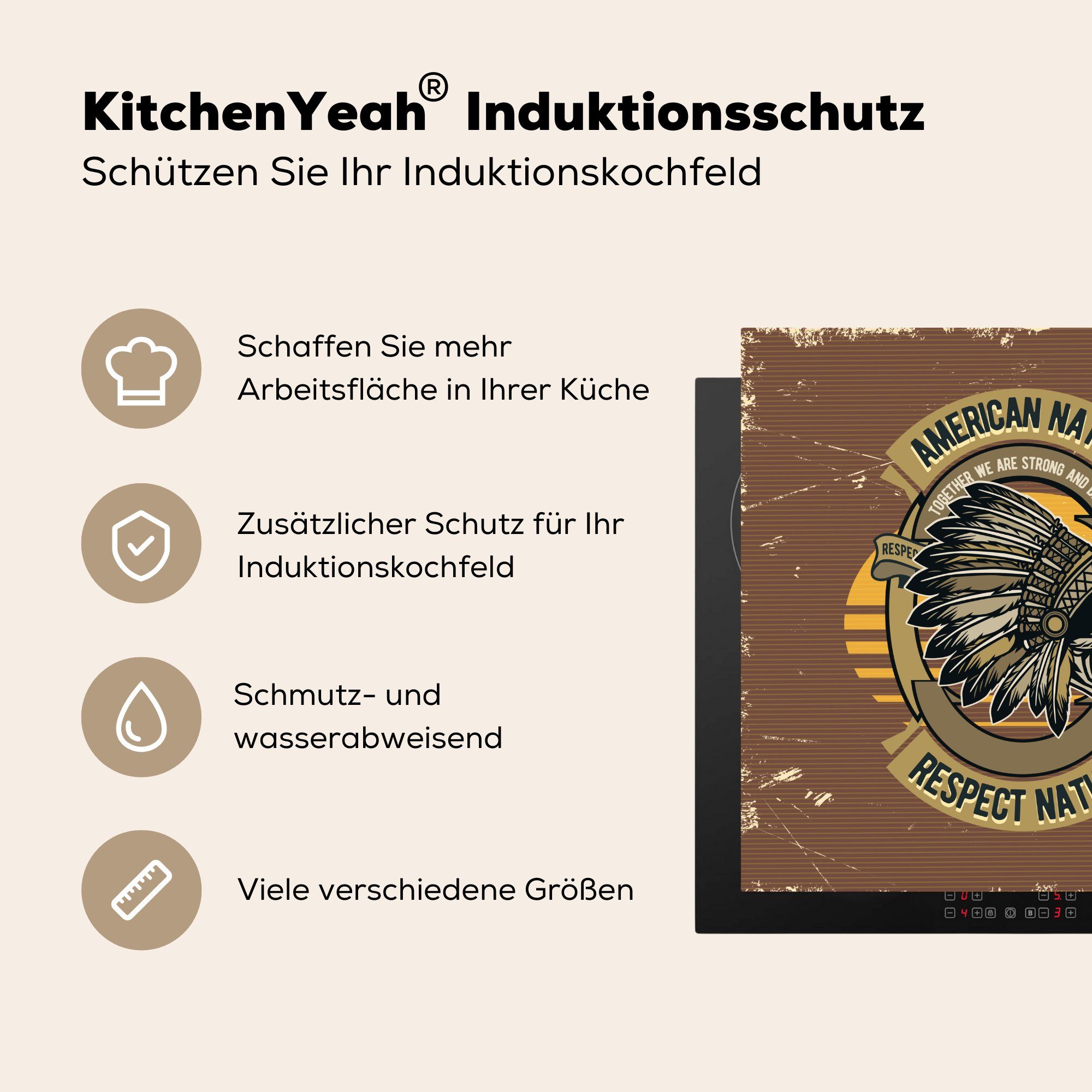 MuchoWow Herdblende-/Abdeckplatte Mannshöhle - Vinyl, Schädel 78x78 - Arbeitsplatte tlg), - Federn küche Ceranfeldabdeckung, für (1 Vintage, cm