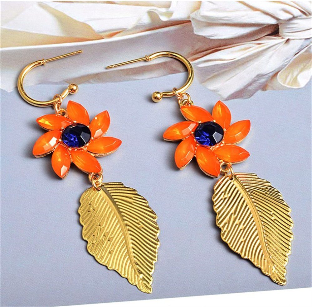 Orange Dekorative schöne Ohrringe Ohrhänger Paar Einzigartiges Blatt-Ohrringe, goldene Paar