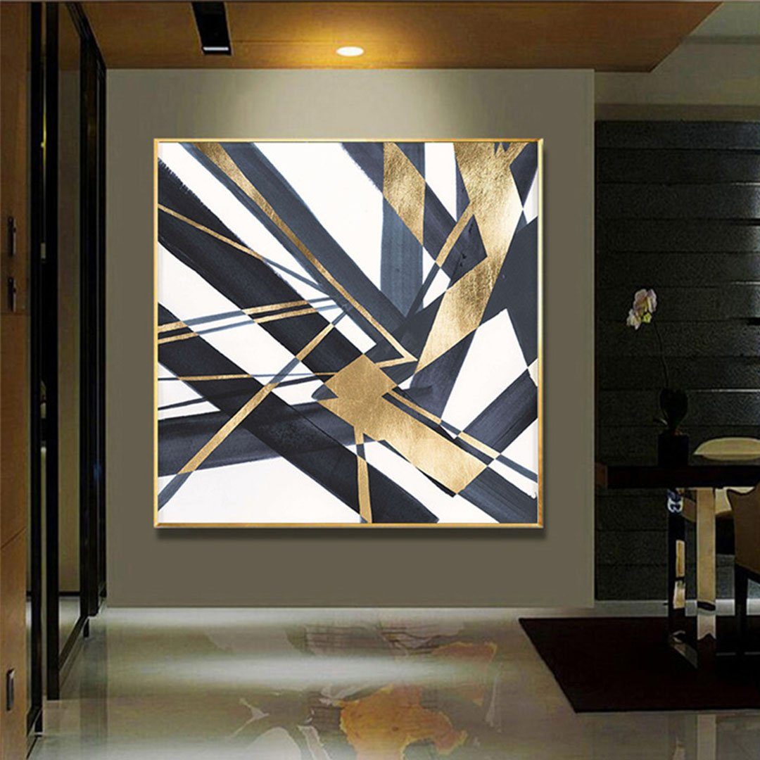 St), goldener abstraktes Kunstdruck L.Ru (2 Malkern, Textur Linien Goldfolie Wohnzimmerdekorationsgemäldebild UG Farbblock modernes einfache Moderne