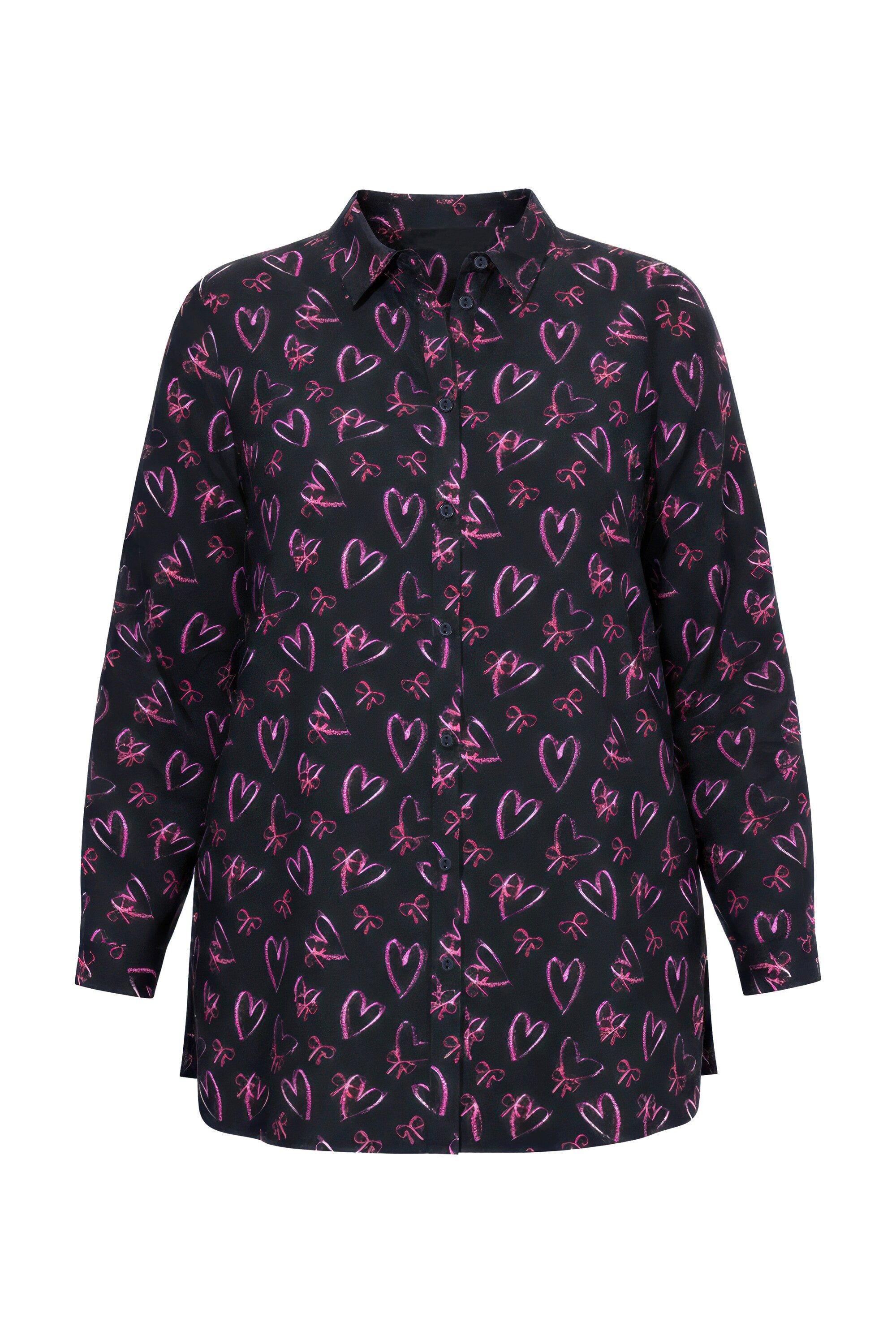 Hemdbluse Hemdbluse Straight Shape Herzschleifen Langarm