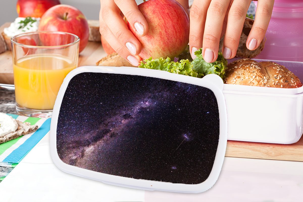 MuchoWow Lunchbox Galaxie und Kunststoff, Brotdose, für (2-tlg), in der Brotbox Erwachsene, Mädchen Nacht, Jungs und weiß für Kinder