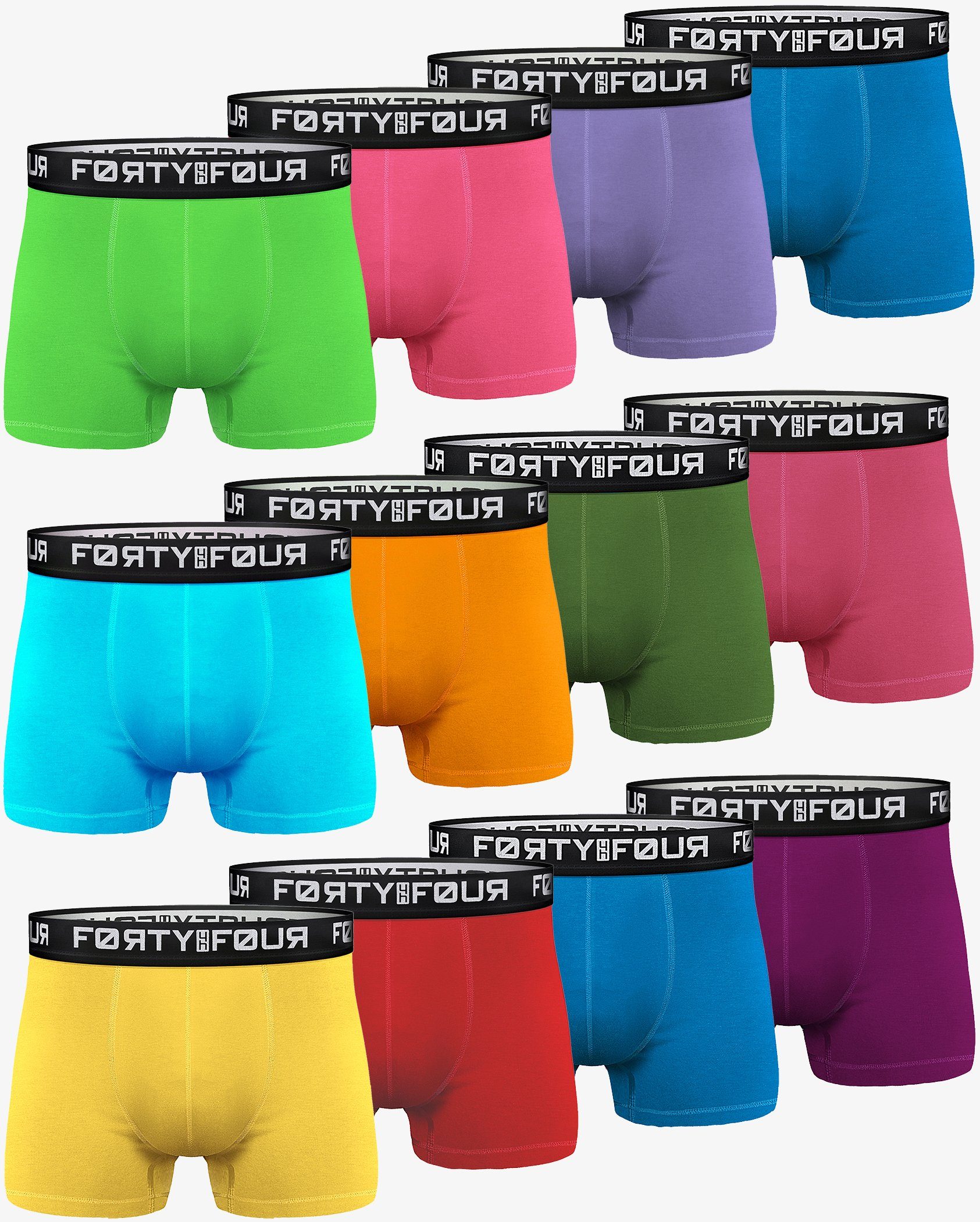 FortyFour Boxershorts Herren Männer Unterhosen Baumwolle Premium Qualität perfekte Passform (Sparpack, 12er Pack) S - 7XL