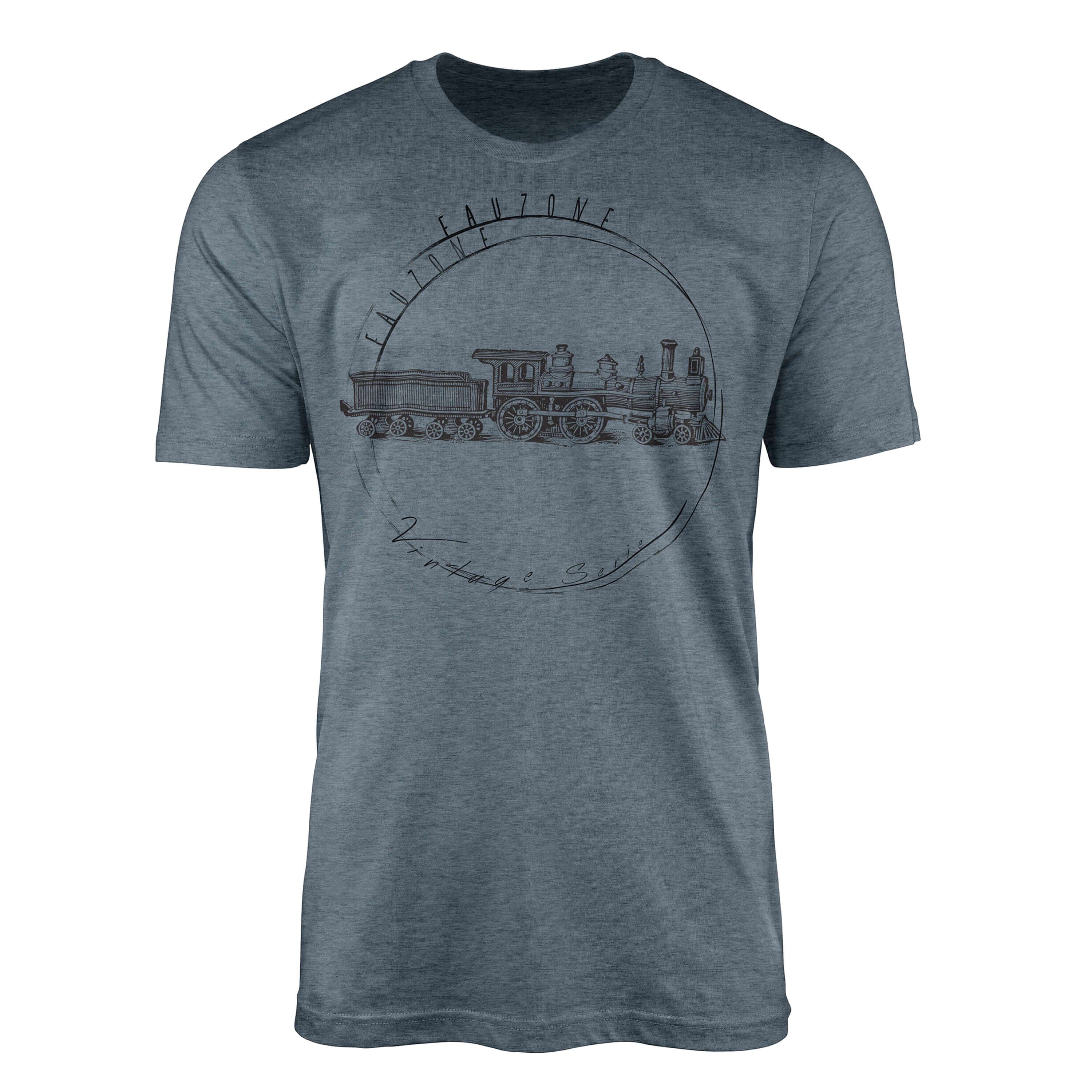 Indigo T-Shirt Lokomotive Herren Sinus Art T-Shirt Vintage