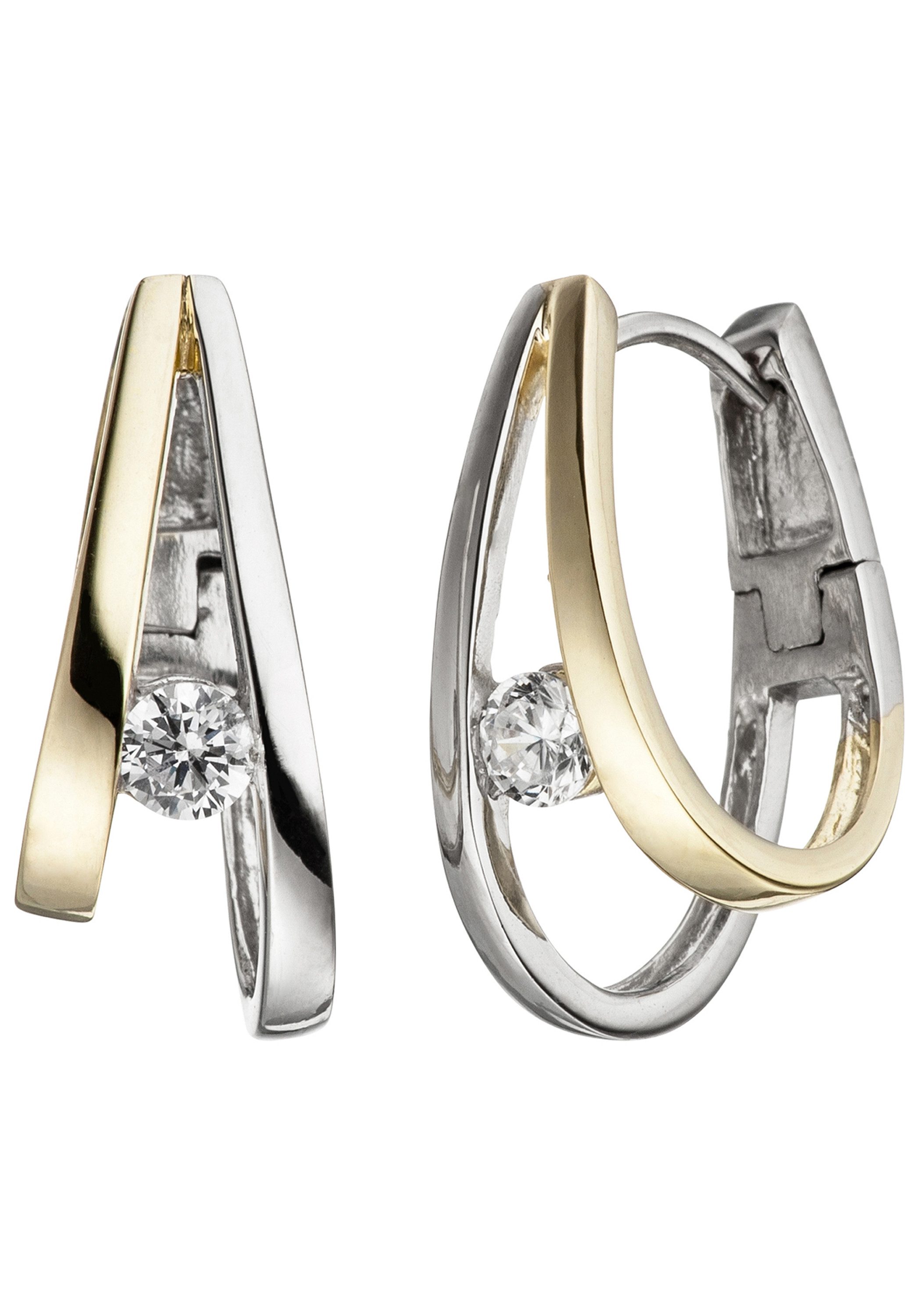 JOBO Paar Creolen, 925 Silber bicolor vergoldet mit Zirkonia günstig online kaufen