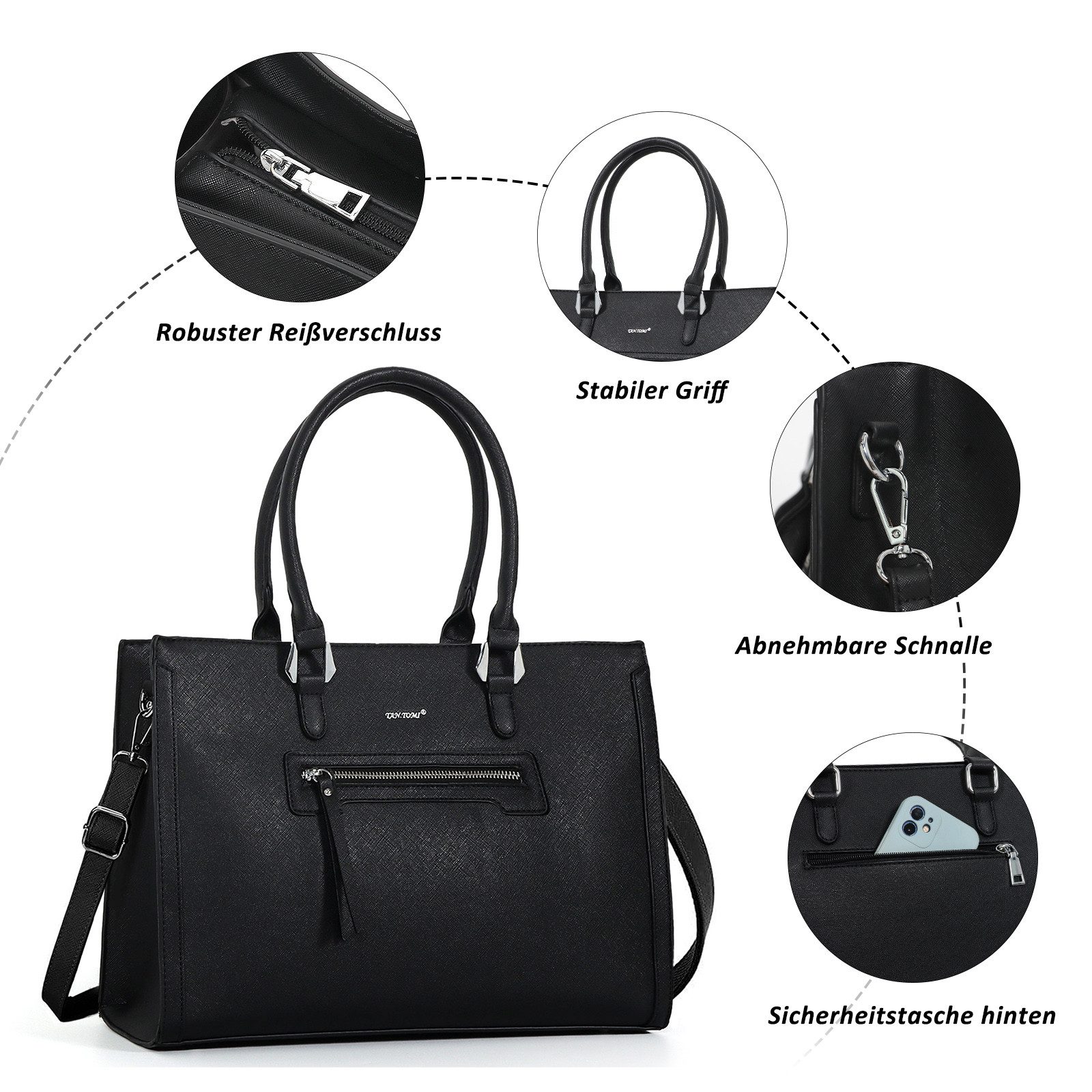 TAN.TOMI Businesstasche Damen Handtasche Große Business Schultertasche Arbeit Schule, Bürotasche Damen Umhängetasche mit 3 Fächern für Büro Schule