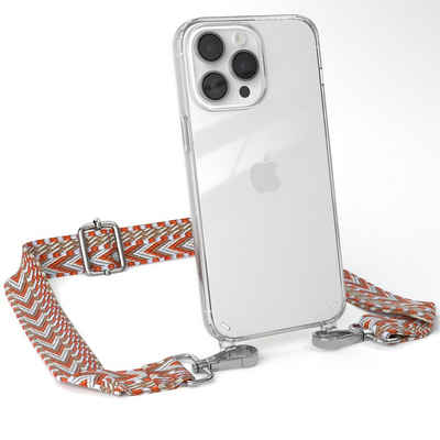 EAZY CASE Handykette Boho Umhängeband für Apple iPhone 14 Pro Max 6,7 Zoll, Backcover Handyhülle zum Umhängen Ersatzkordel Handy Tasche Hellblau