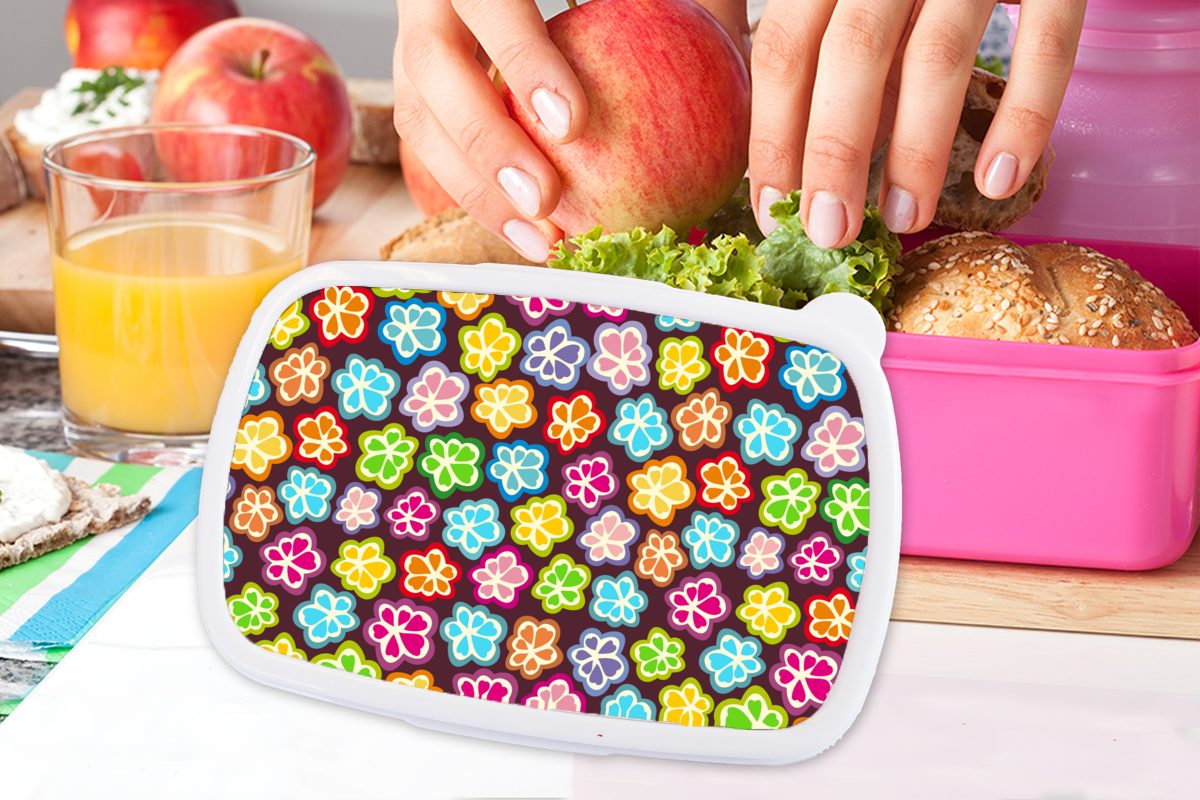 MuchoWow Lunchbox Mädchen - Brotdose Kunststoff, - rosa Mädchen - Erwachsene, - Blume Kunststoff (2-tlg), für Brotbox Kinder Kinder, Snackbox, Mädchen, - Kinder, Schnittmuster