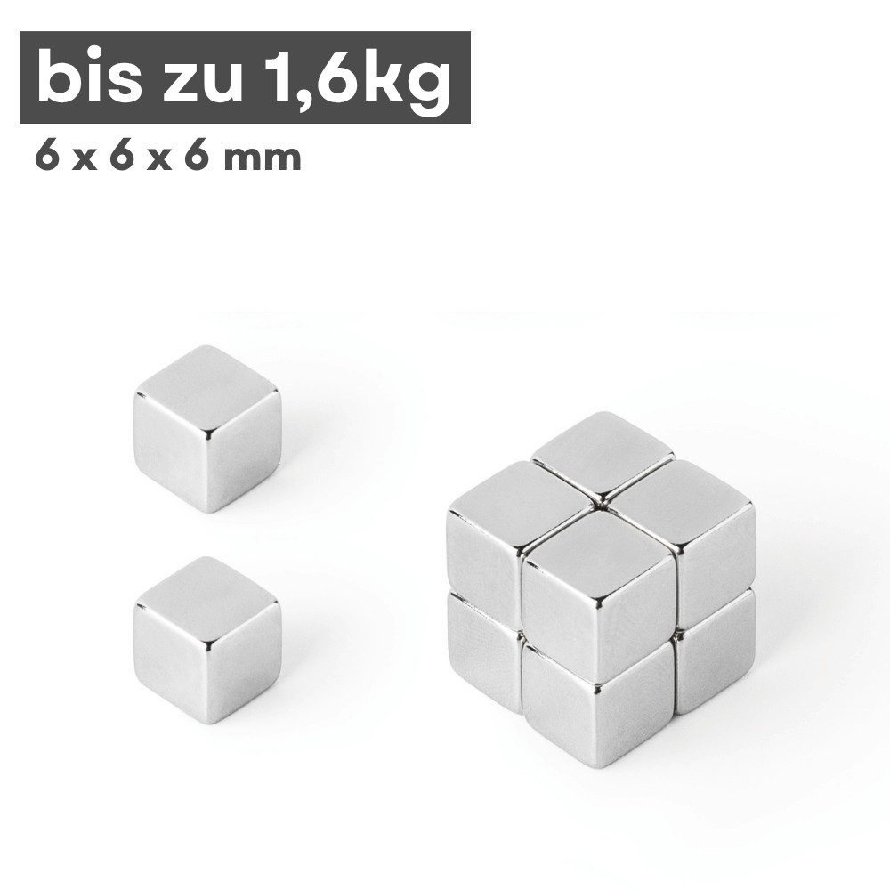 MaajeeKuto Magnet Neodym Magnet 6x6x6 mm N42 – Würfelmagnet 1,6 kg Haftkraft (20-St)