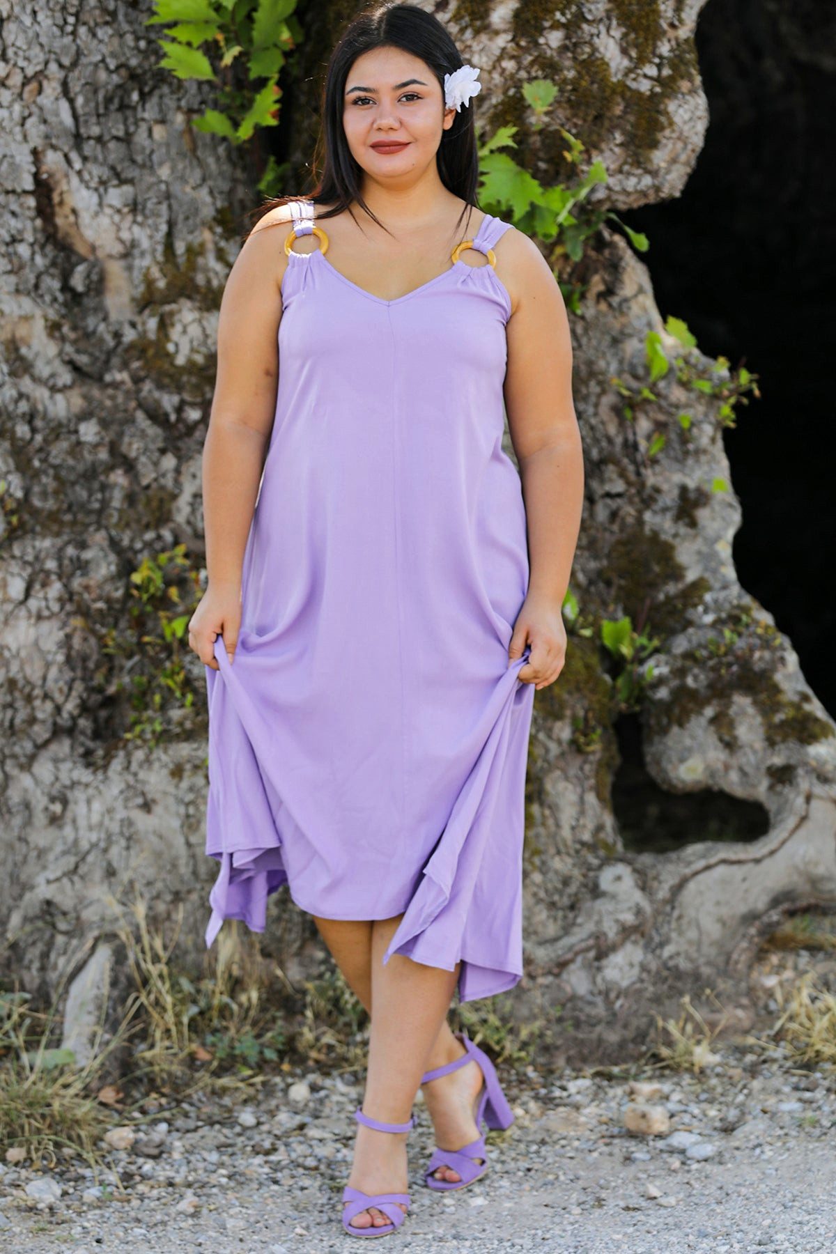 Modabout Abendkleid Damen Midikleid Sommerkleid für große Größen - NELB0008D6146LİL (1-tlg)