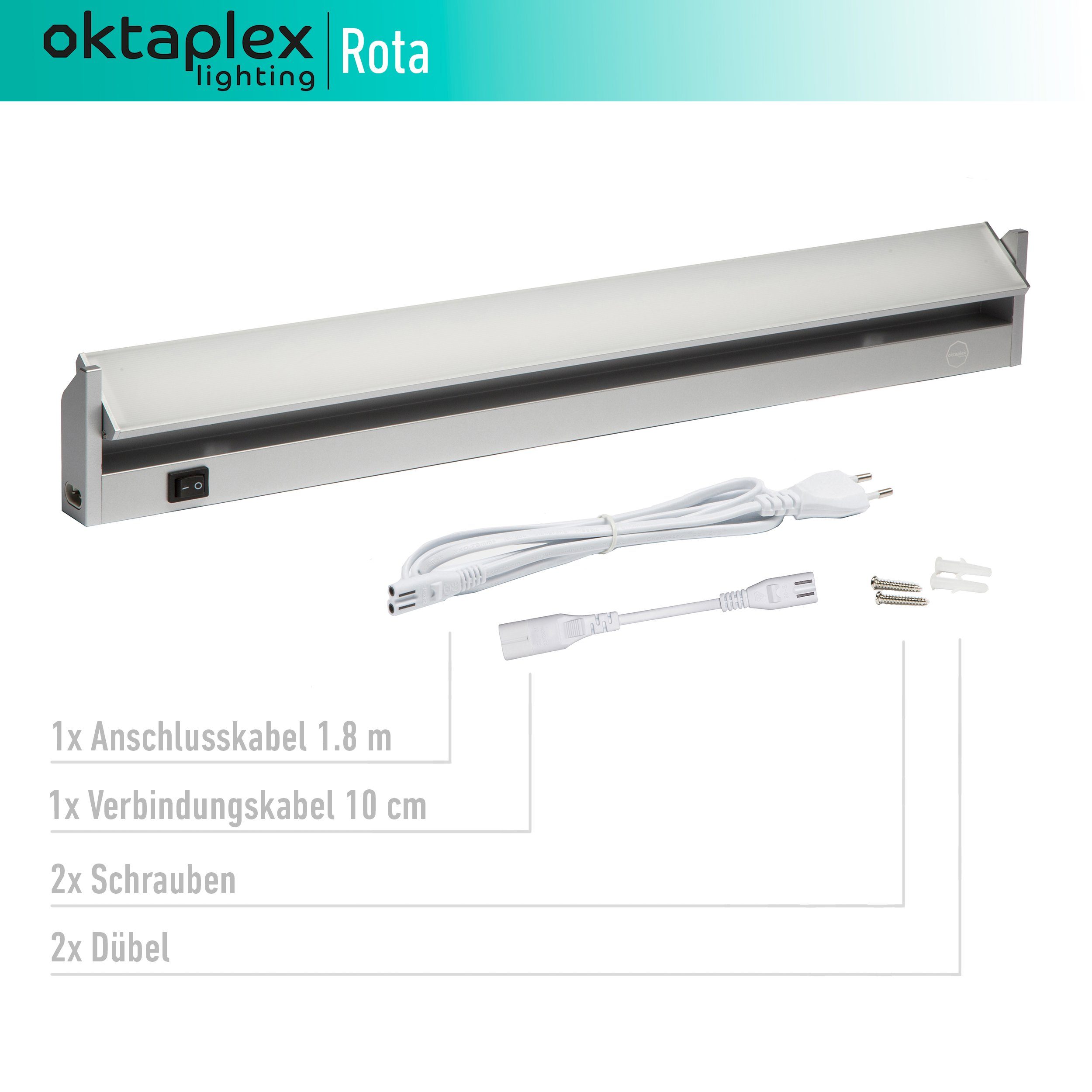 Oktaplex lighting LED Unterbauleuchte Aluminium 58cm Unterschrankleuchte Küche 1085lm 9,7W, schwenkbar, LED, warmweiß, 3000K Lichtleiste erweiterbar Unterschranklampe mit Schalter