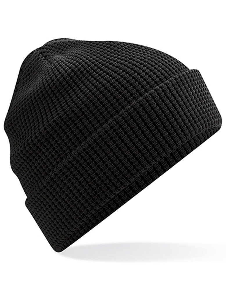 Modescout Stadler Strickmütze Cooler Winter Beanie mit Waffelstrick Bio-Baumwolle Black