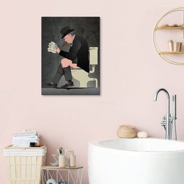 Posterlounge Leinwandbild Wyatt9, Churchill auf der Toilette, Badezimmer Vintage Illustration